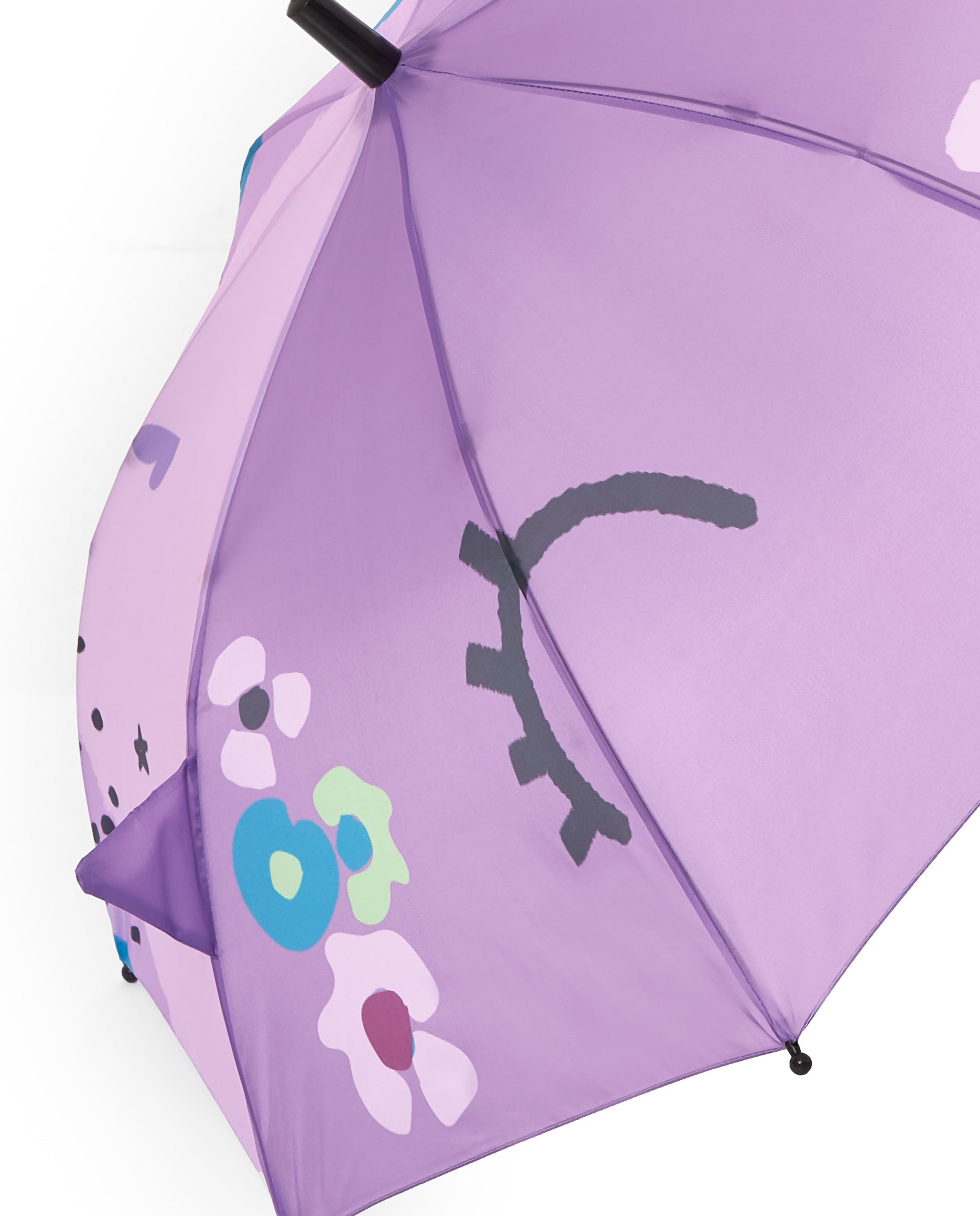Paraguas de niña color lila con orejitas y estampado floral
