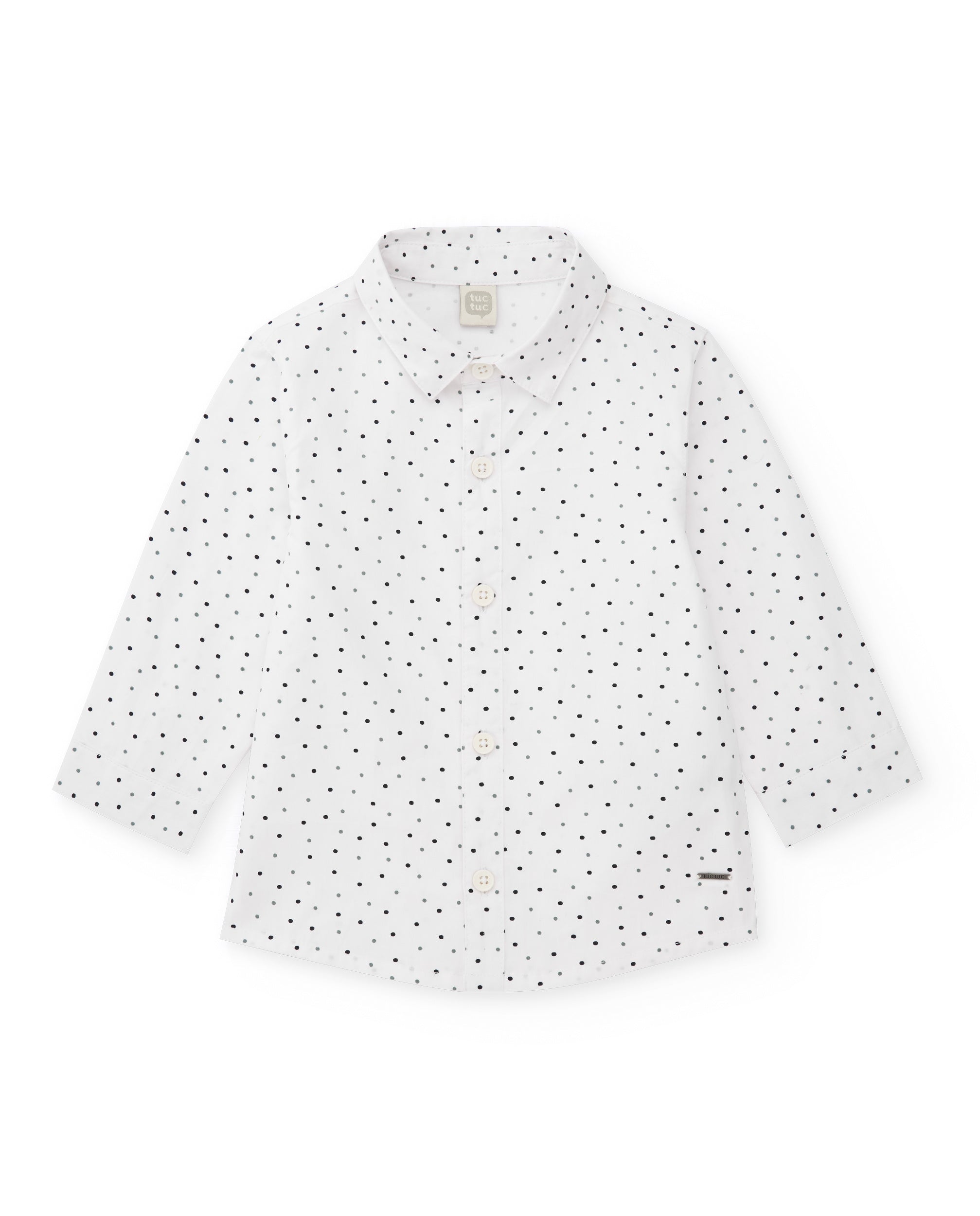 Camisa para niño blanca de manga larga con estampado de lunares