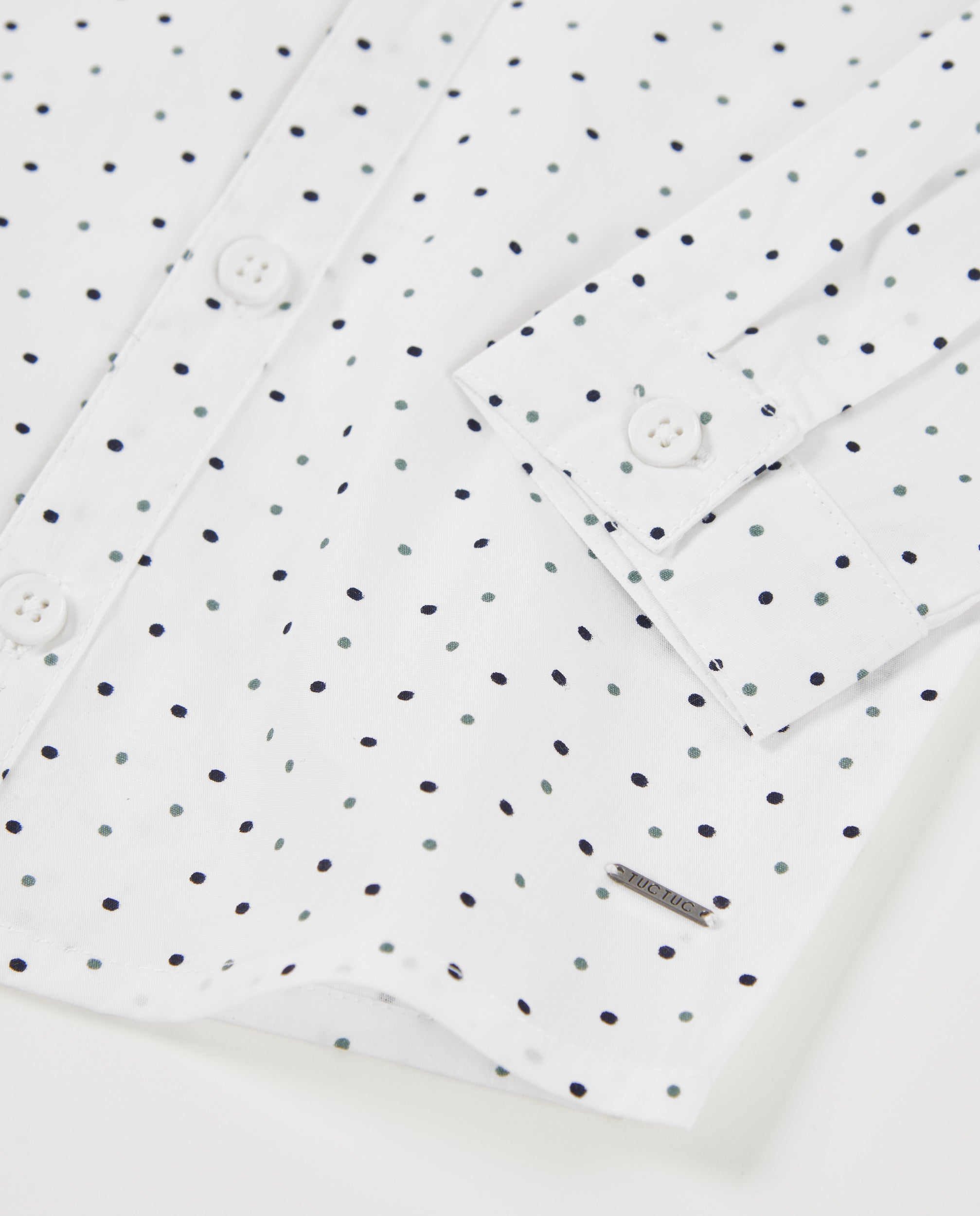 Camisa para niño blanca de manga larga con estampado de lunares