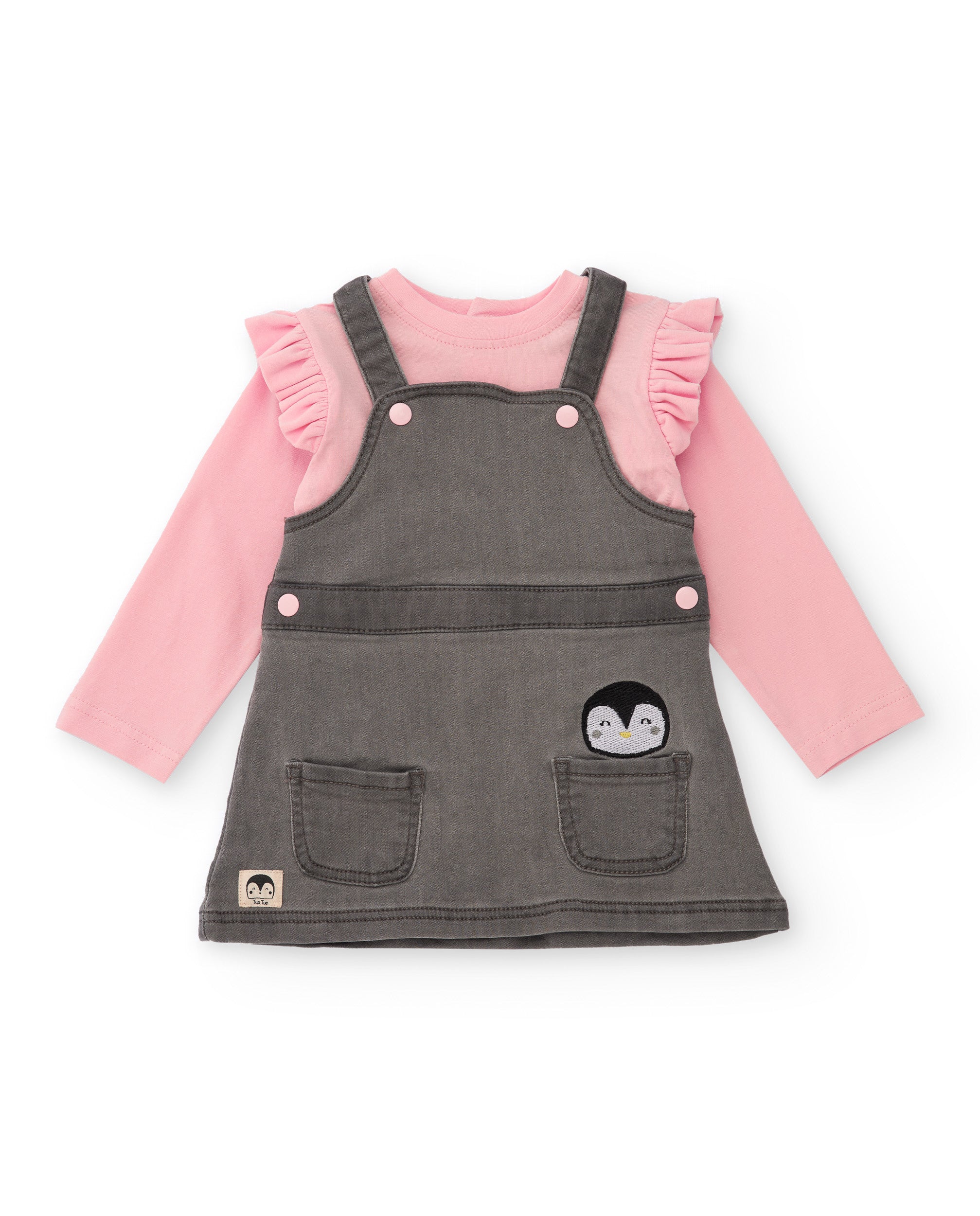 Conjunto para recién nacido de camiseta rosa con volantes y