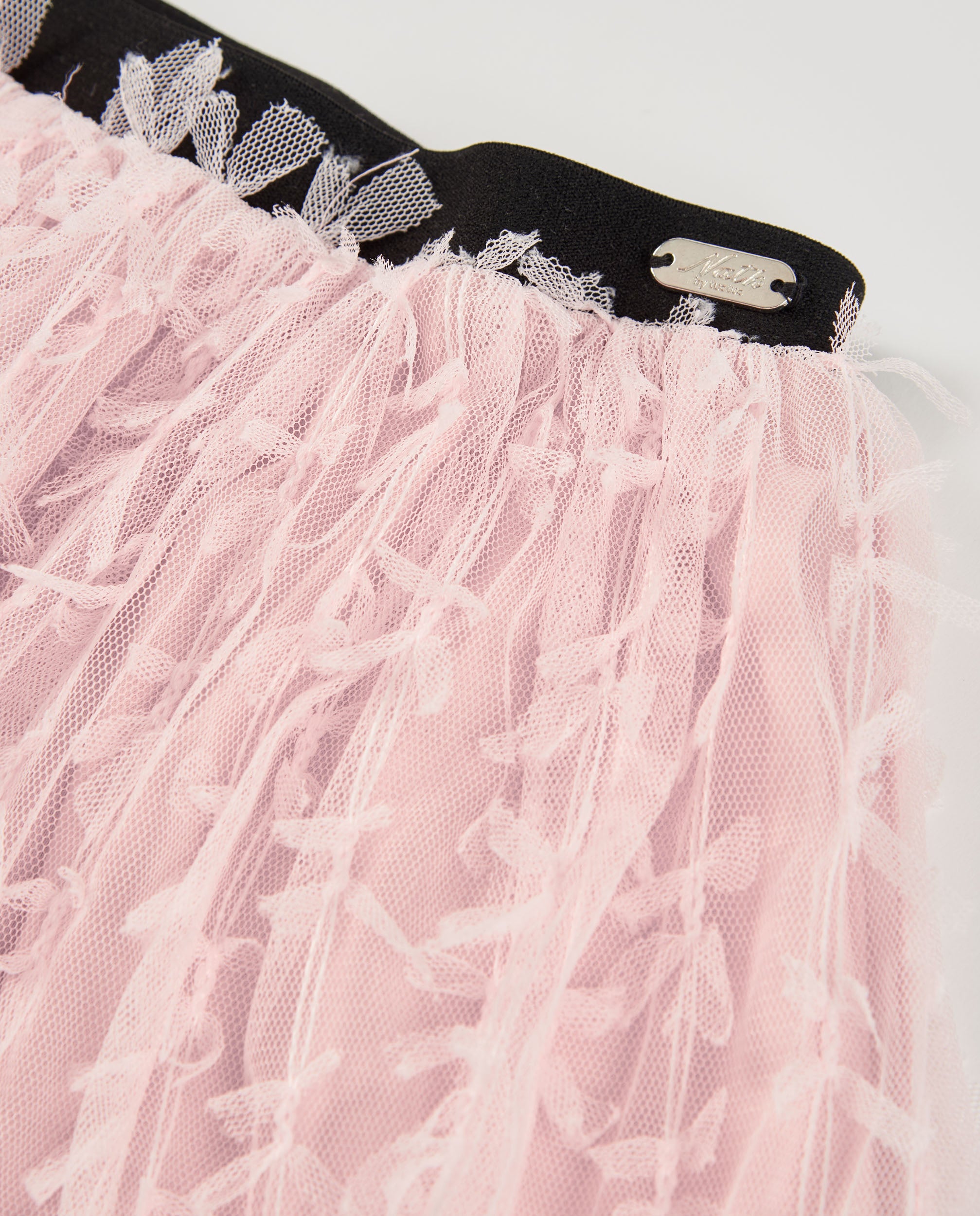 Falda de tul rosa para niña con bordados y cintura elástica