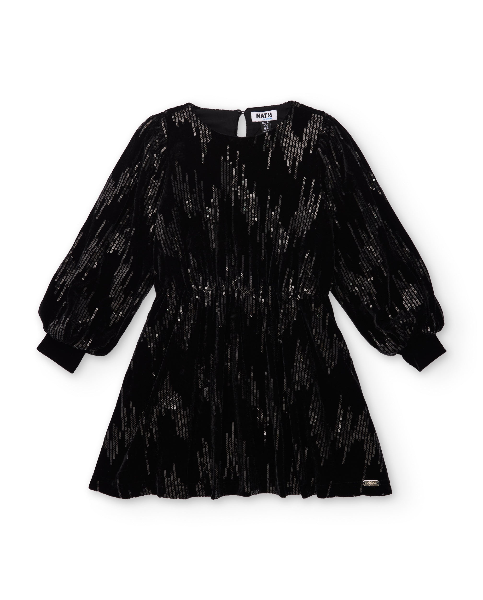 Vestido de niña en terciopelo negro con lentejuelas y manga