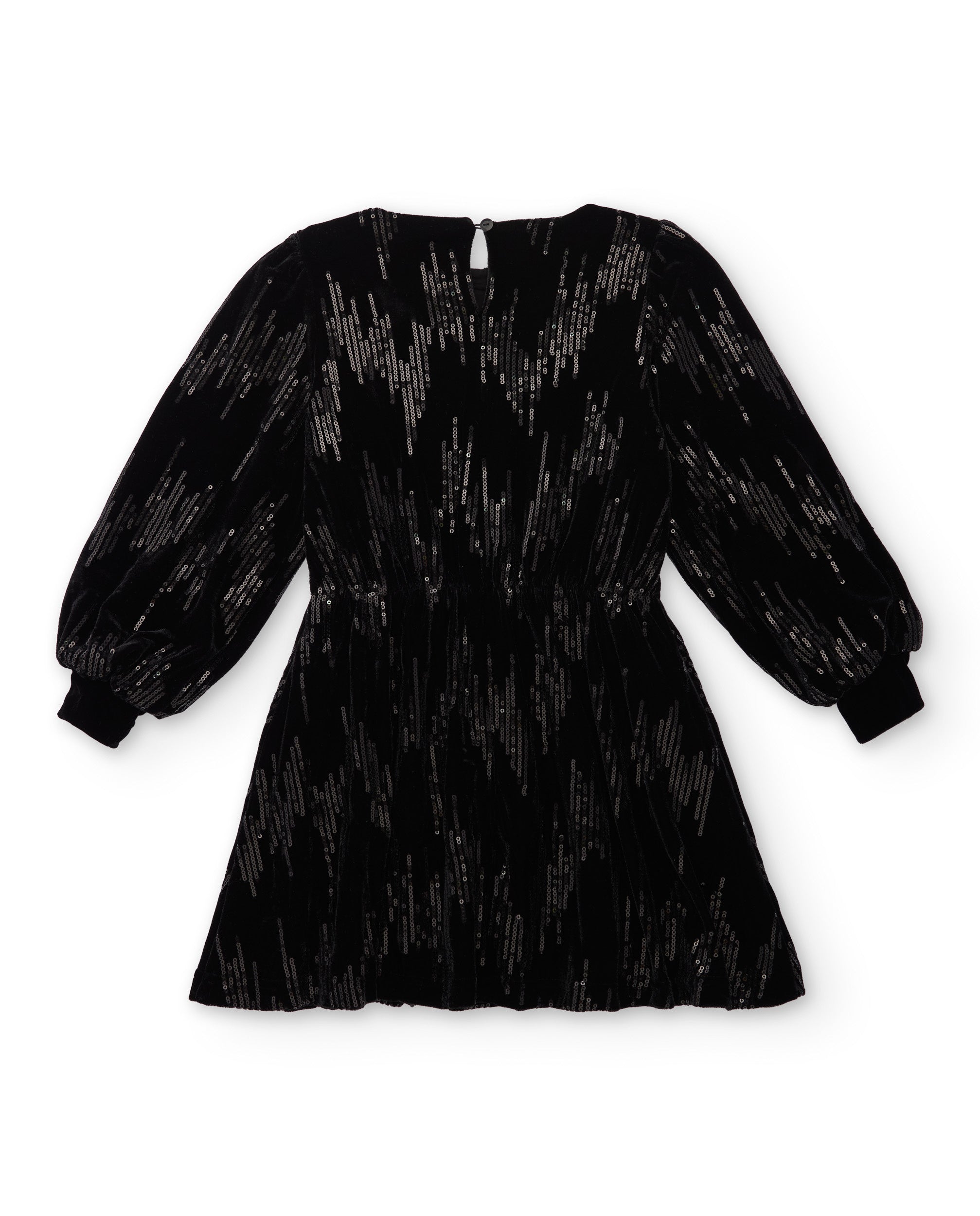 Vestido de niña en terciopelo negro con lentejuelas y manga