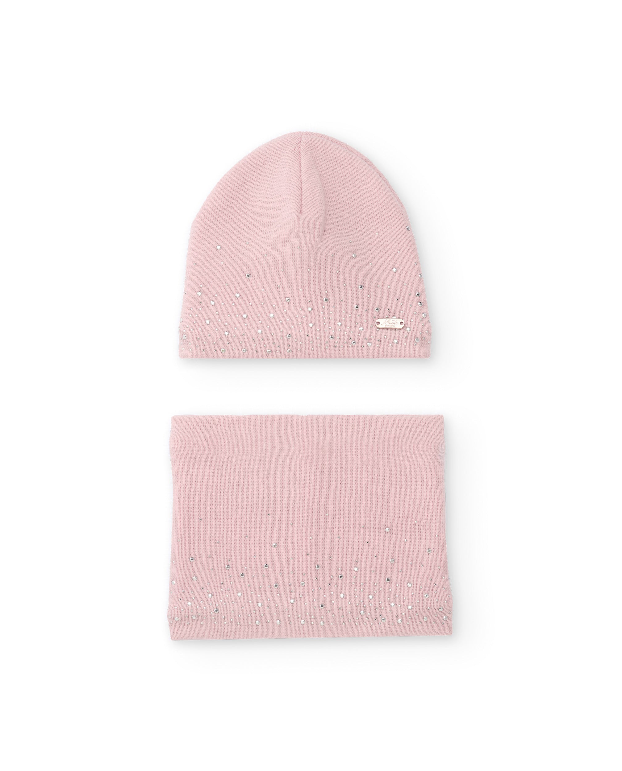 Set de niña con gorro rosa y braga de cuello con detalles de