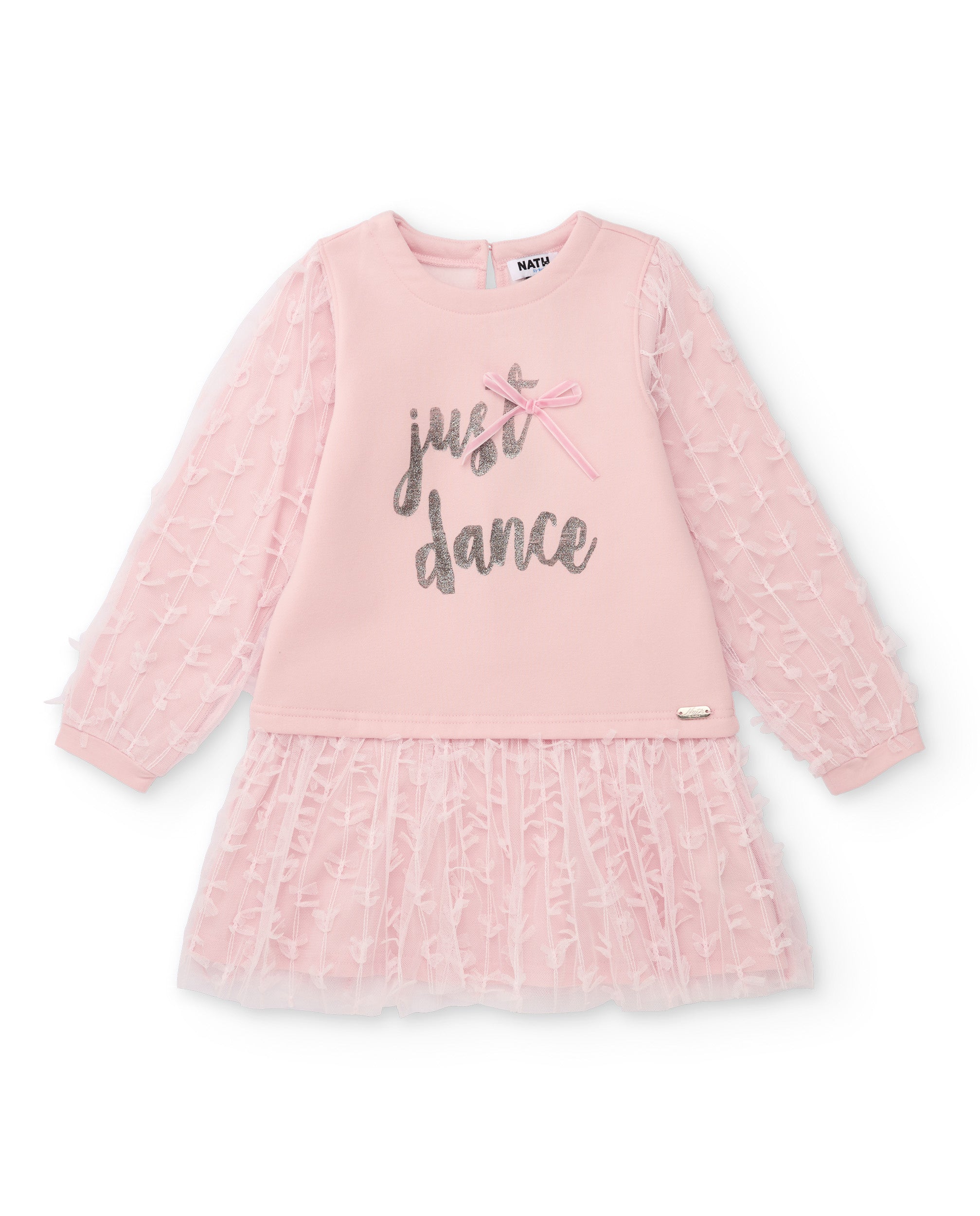 Vestido de niña en tul rosa con mensaje brillante