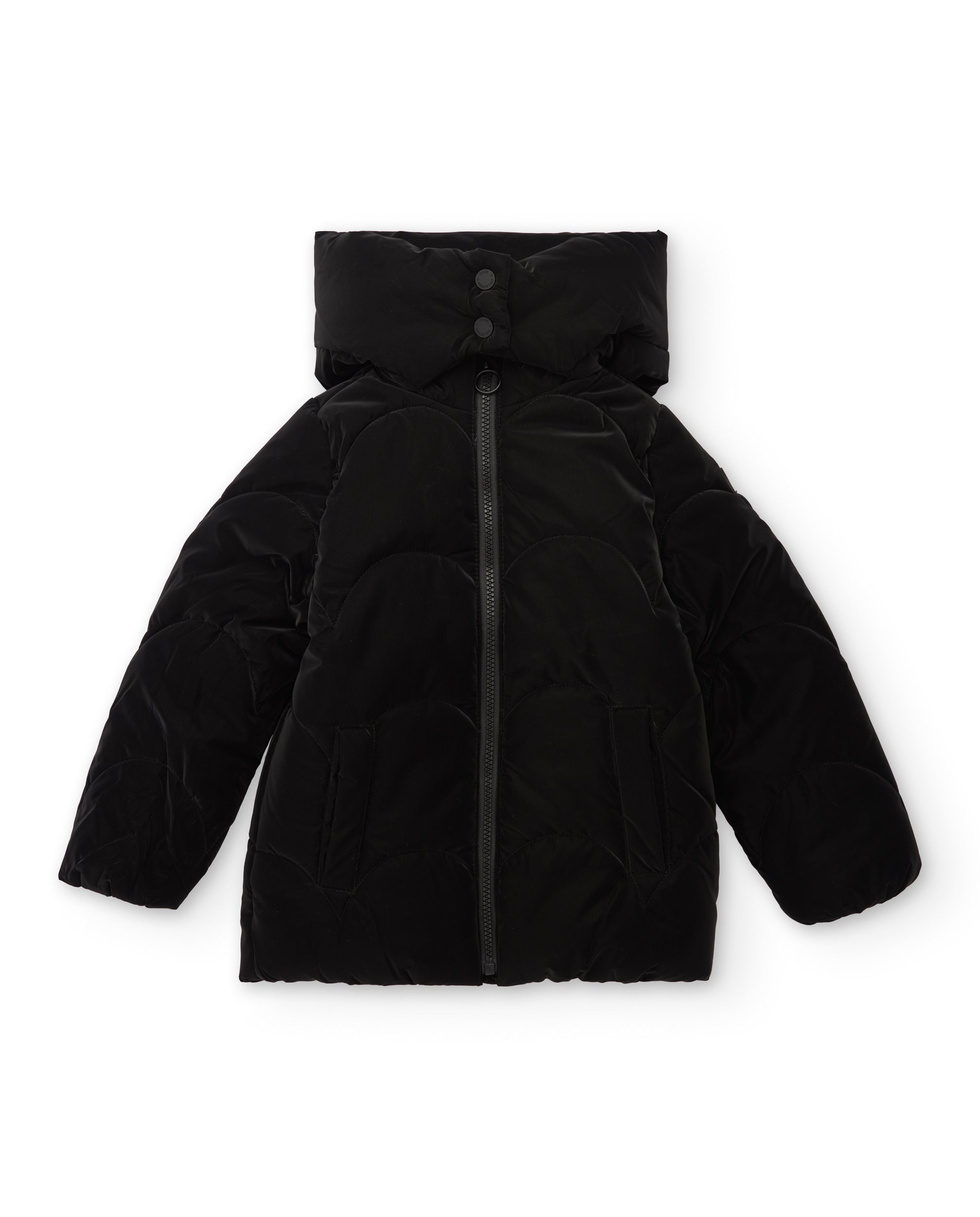 Abrigo acolchado de niña en color negro con capucha