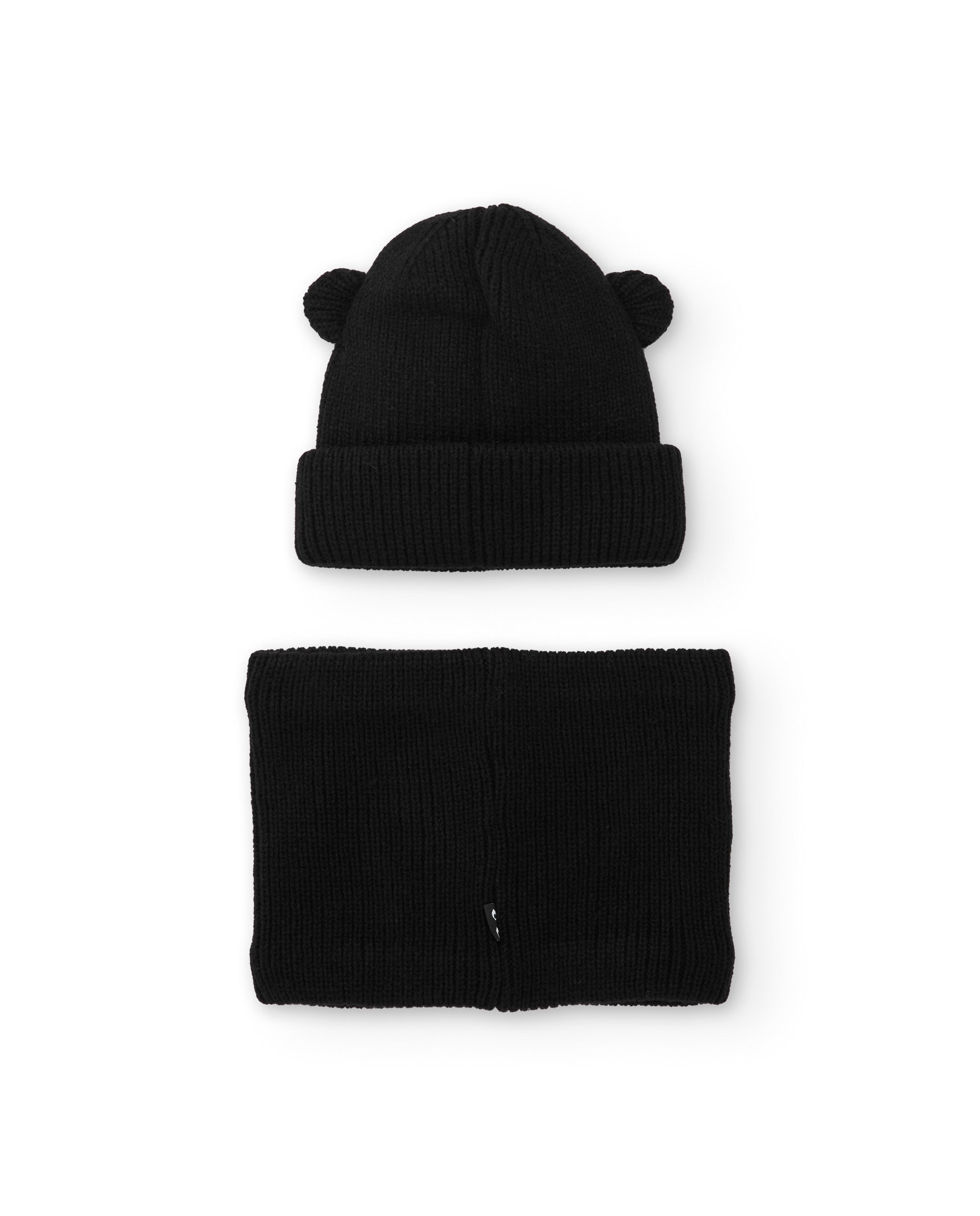 Set de gorro y braga de niña en punto negro con orejitas