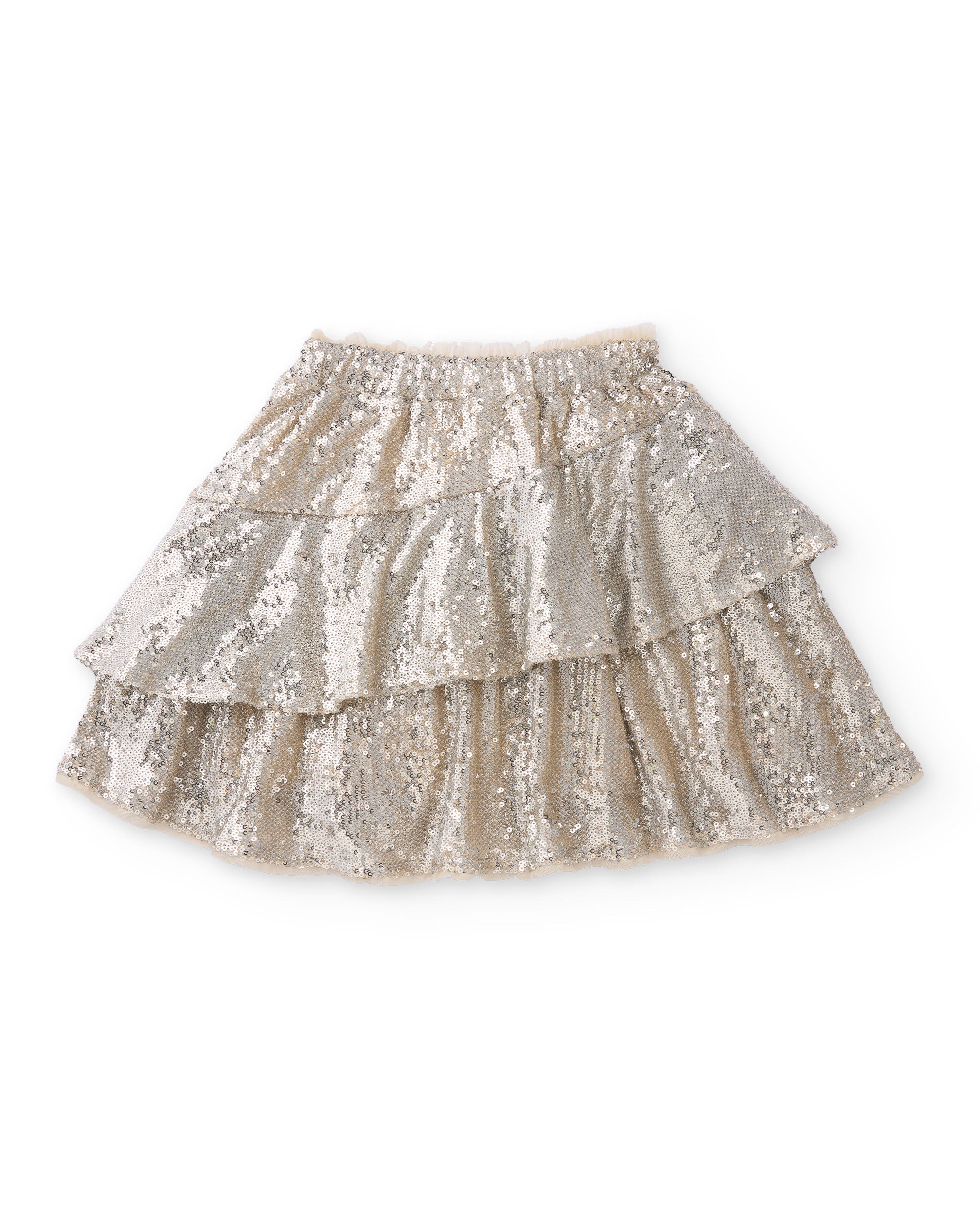 Falda de niña en color plata con lentejuelas y volantes