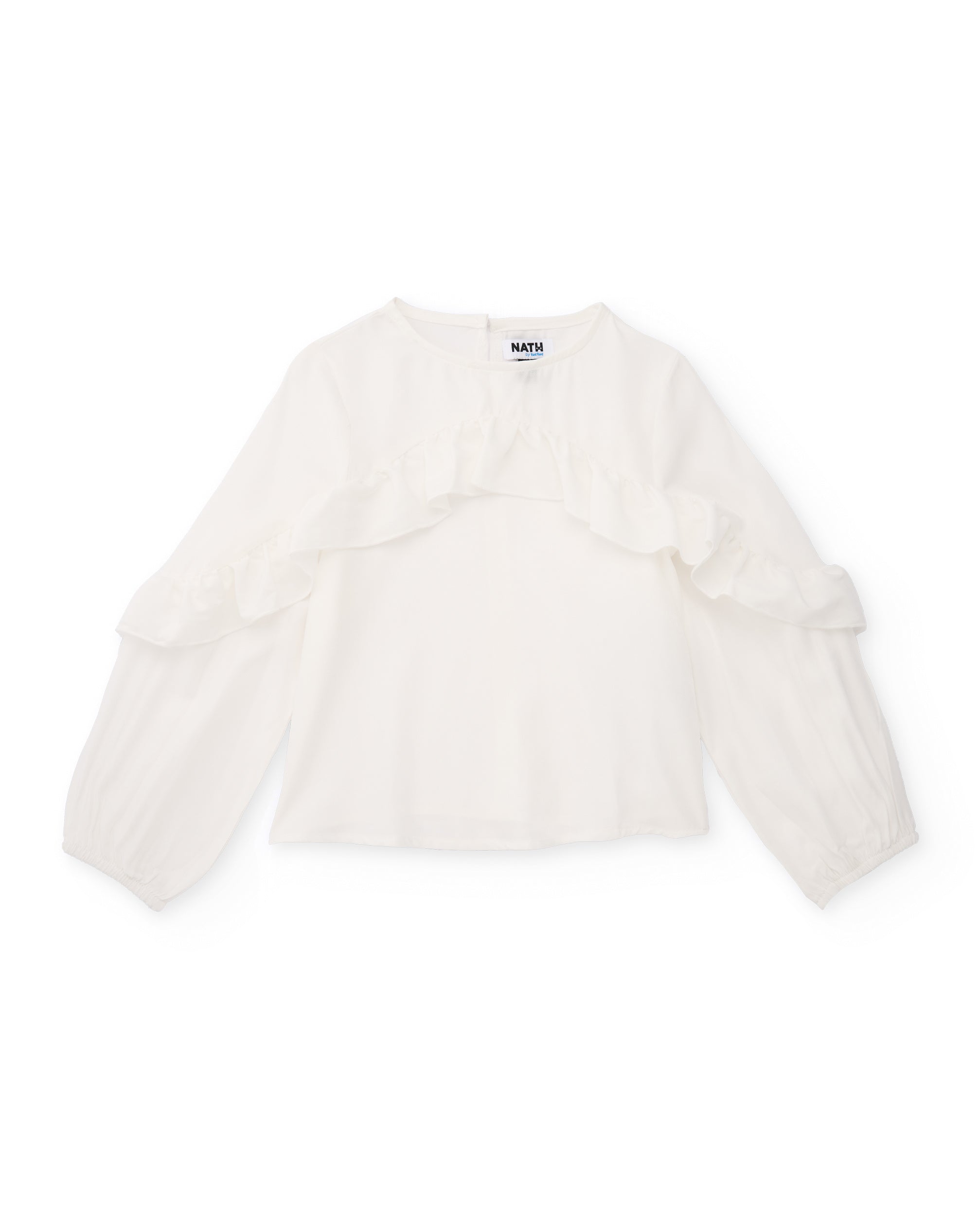 Blusa de niña en color crudo con volante frontal