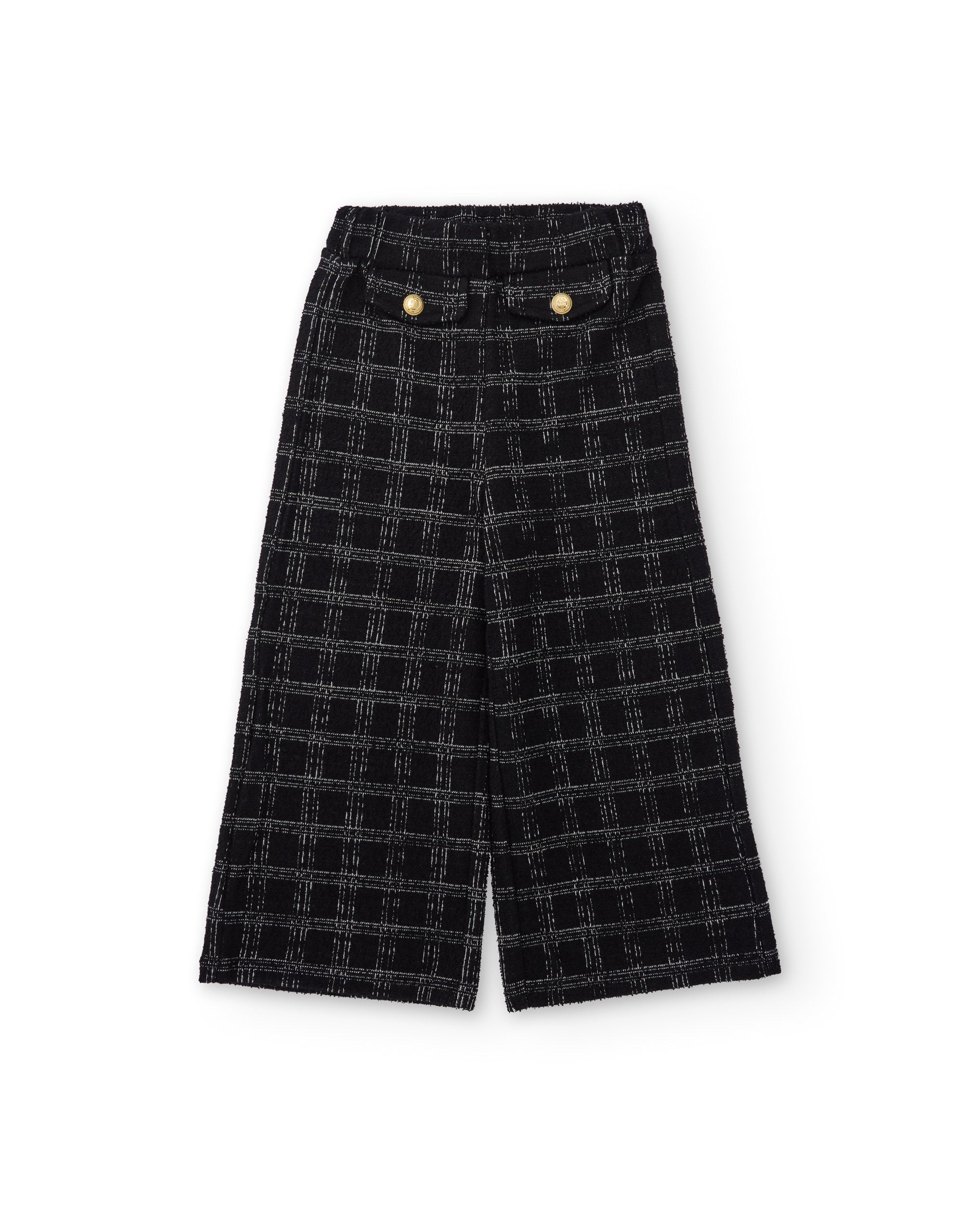 Pantalón de niña en tweed negro con cuadros grises