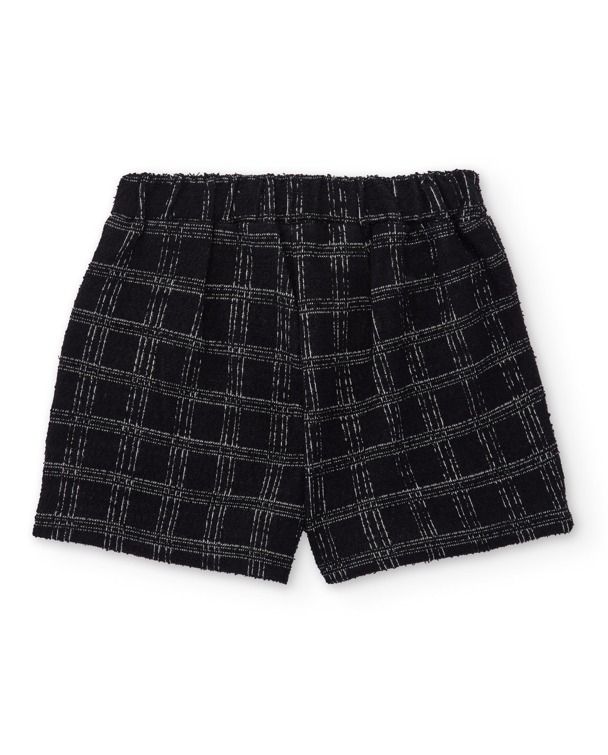 Short de niña en tweed negro con cuadros y botones dorados