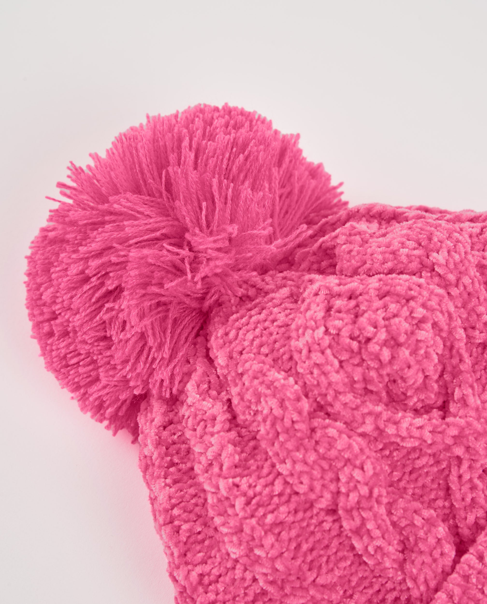 Set de niña gorro y bufanda rosa de punto trenzado con pompón