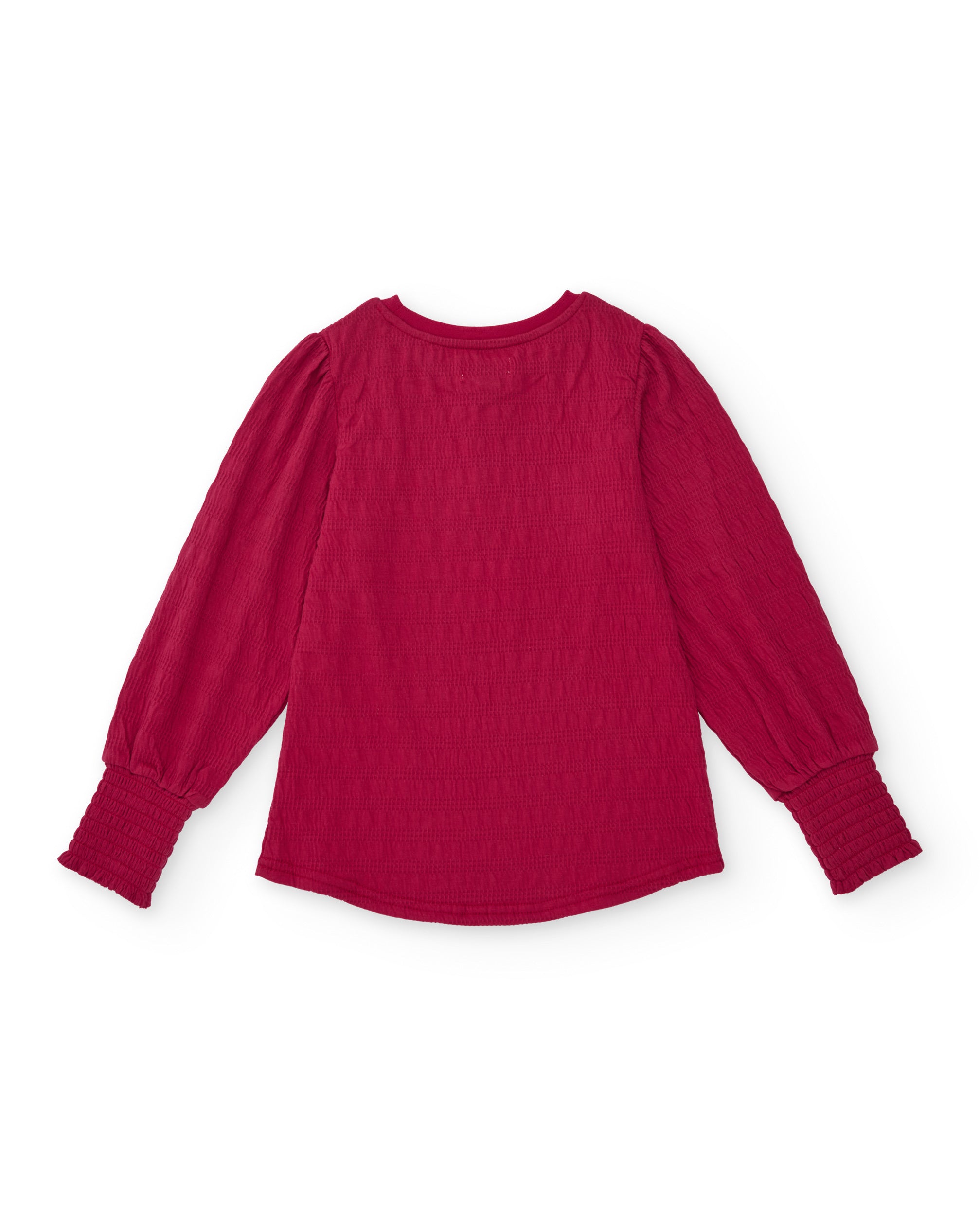 Camiseta de niña en color rojo con mangas largas abullonadas