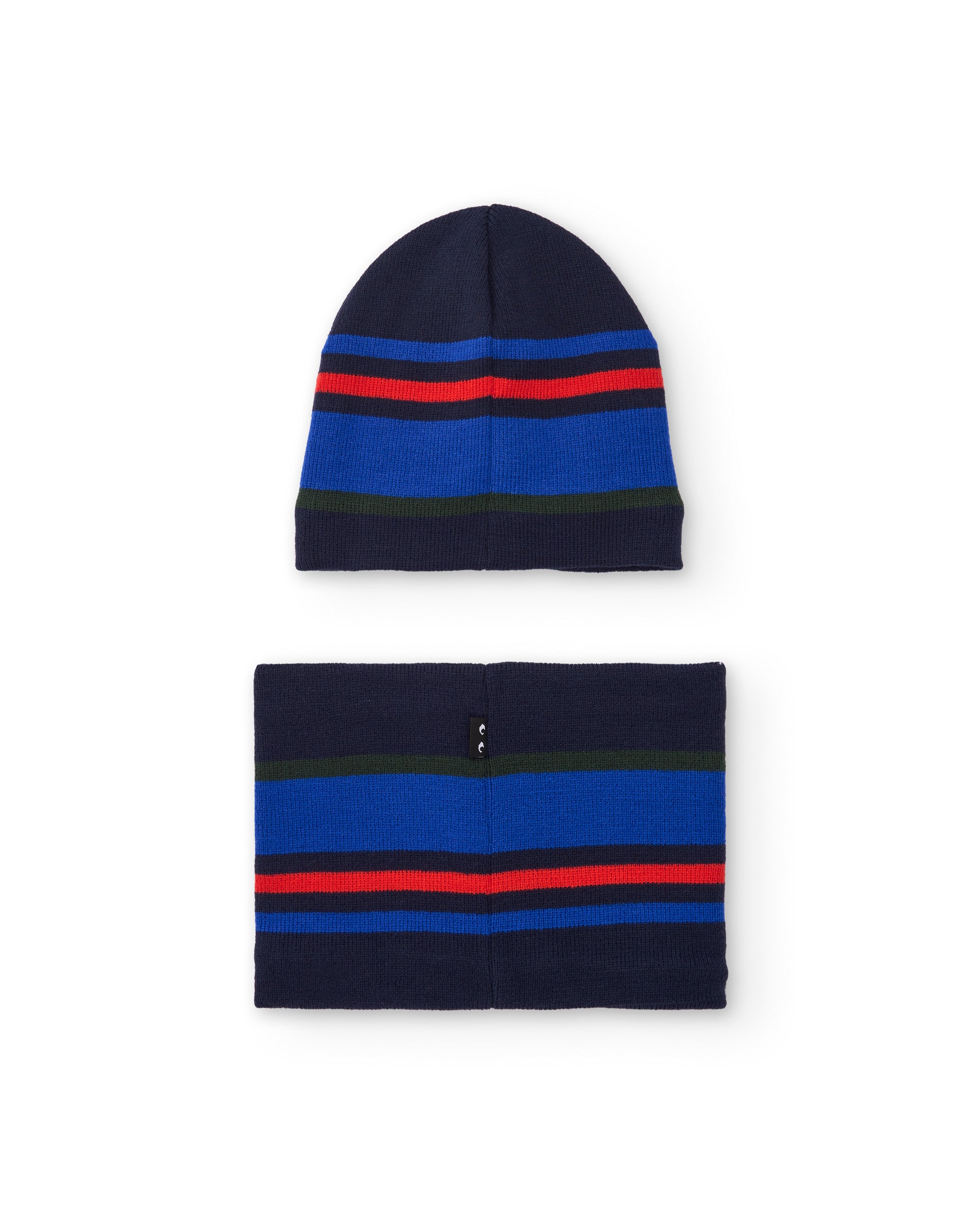 Set de gorro y braga de punto con rayas multicolor