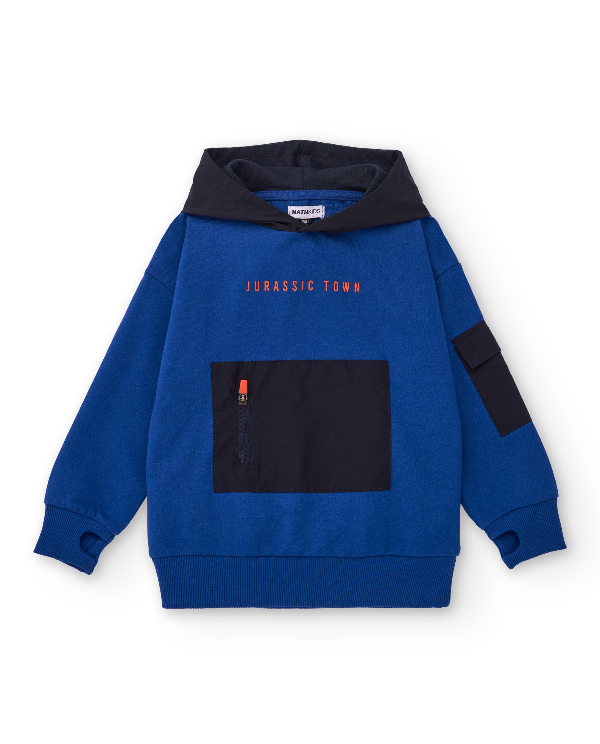 Sudadera azul con capucha para niño y estampado de ciudad