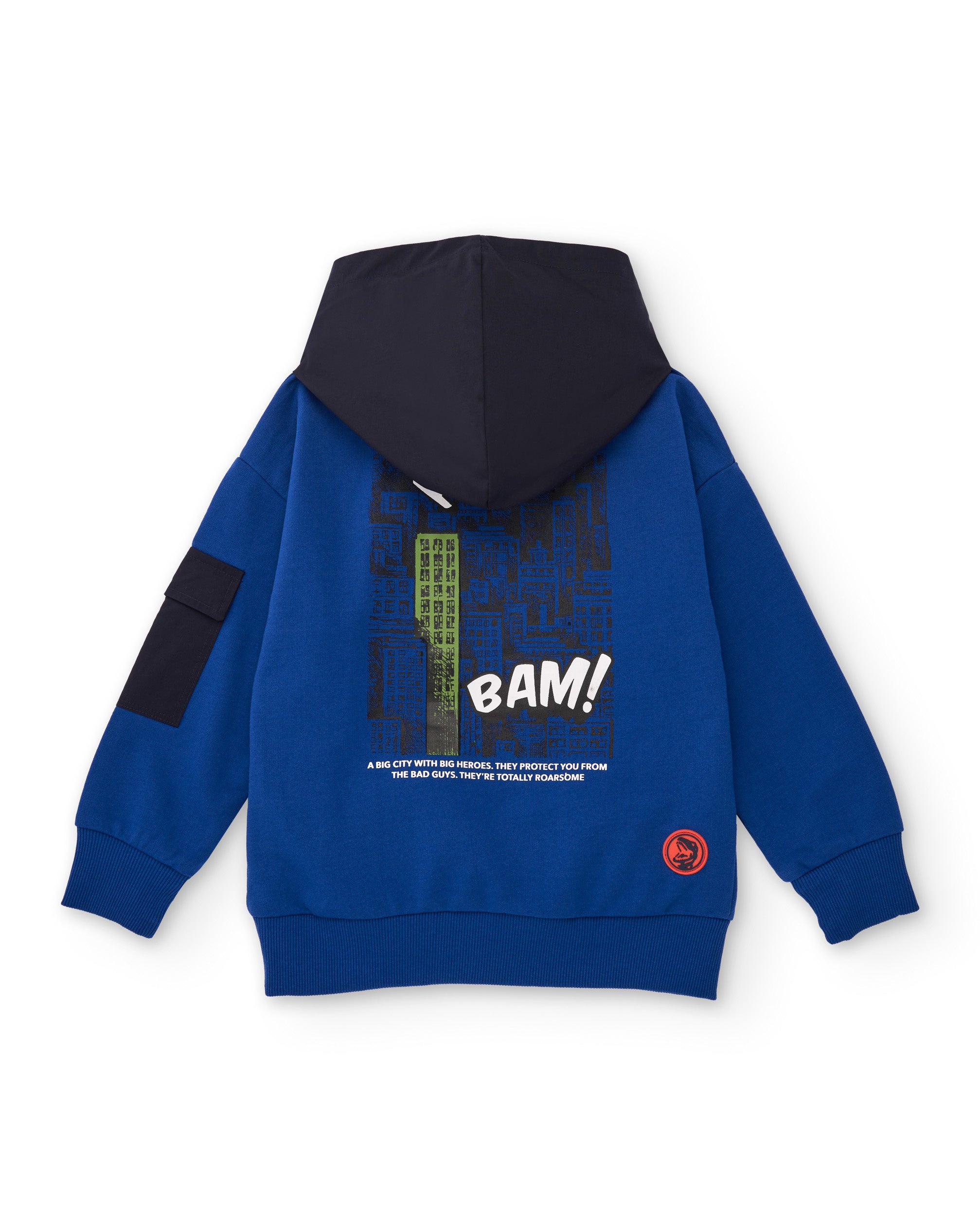 Sudadera azul con capucha para niño y estampado de ciudad