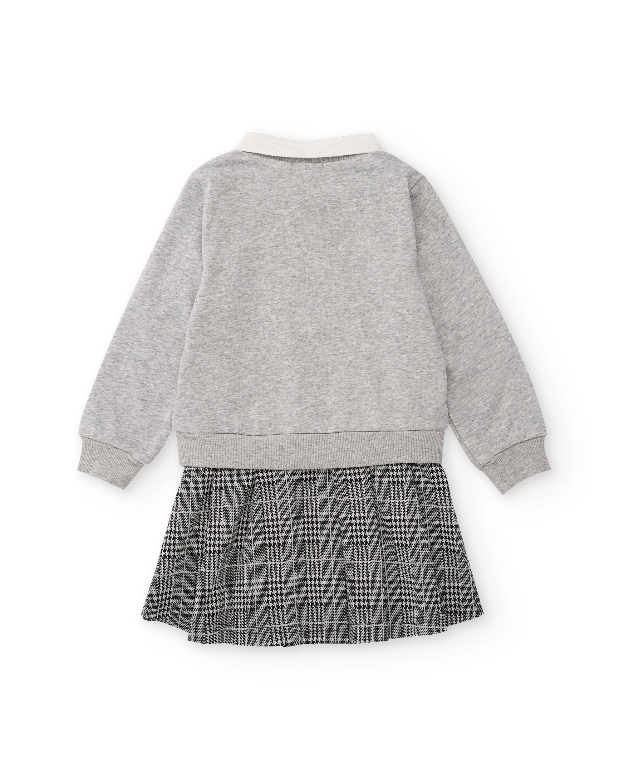 Vestido sudadera para niña color gris con cuello camisero y
