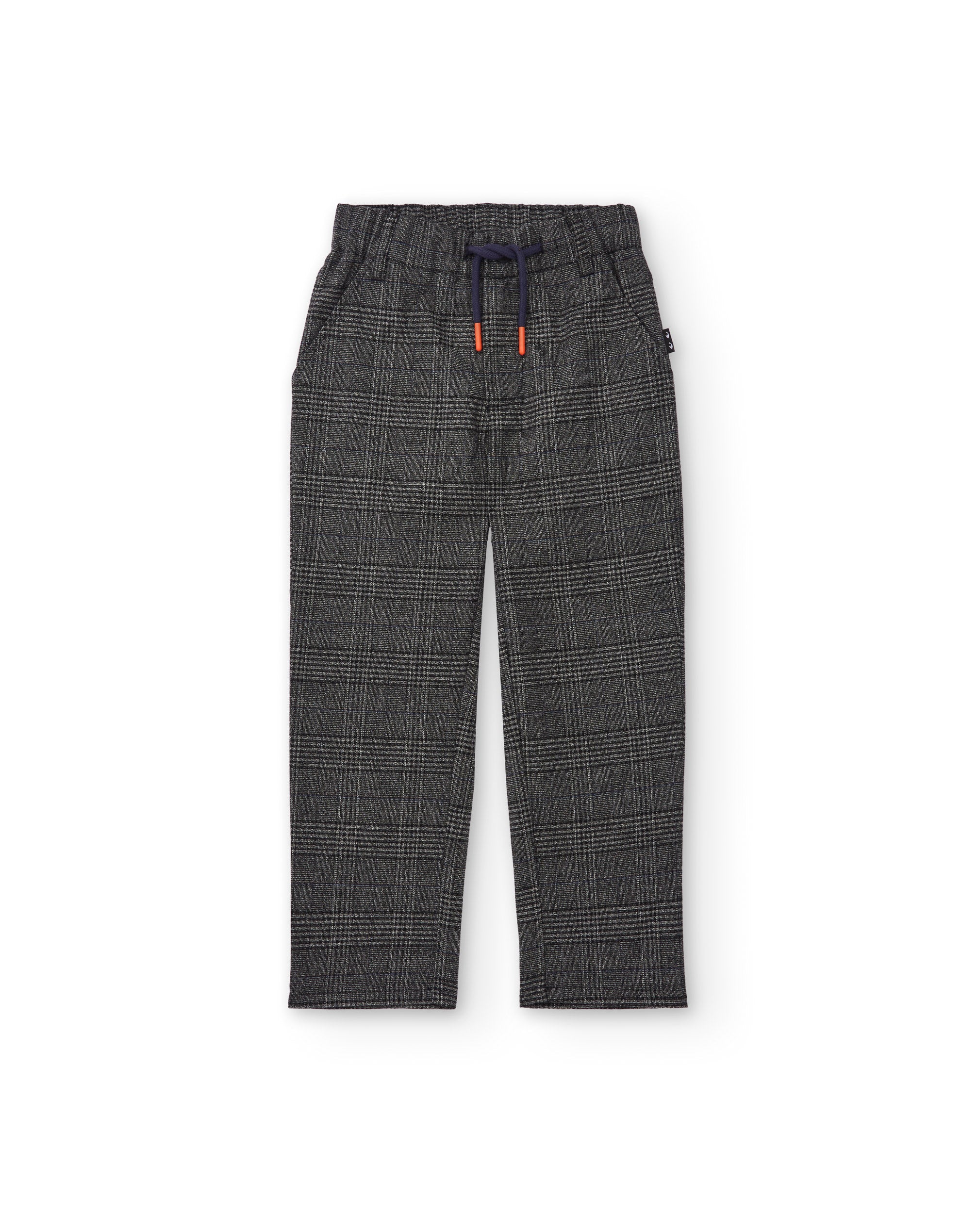 Pantalón de niño gris con estampado de cuadros y cintura