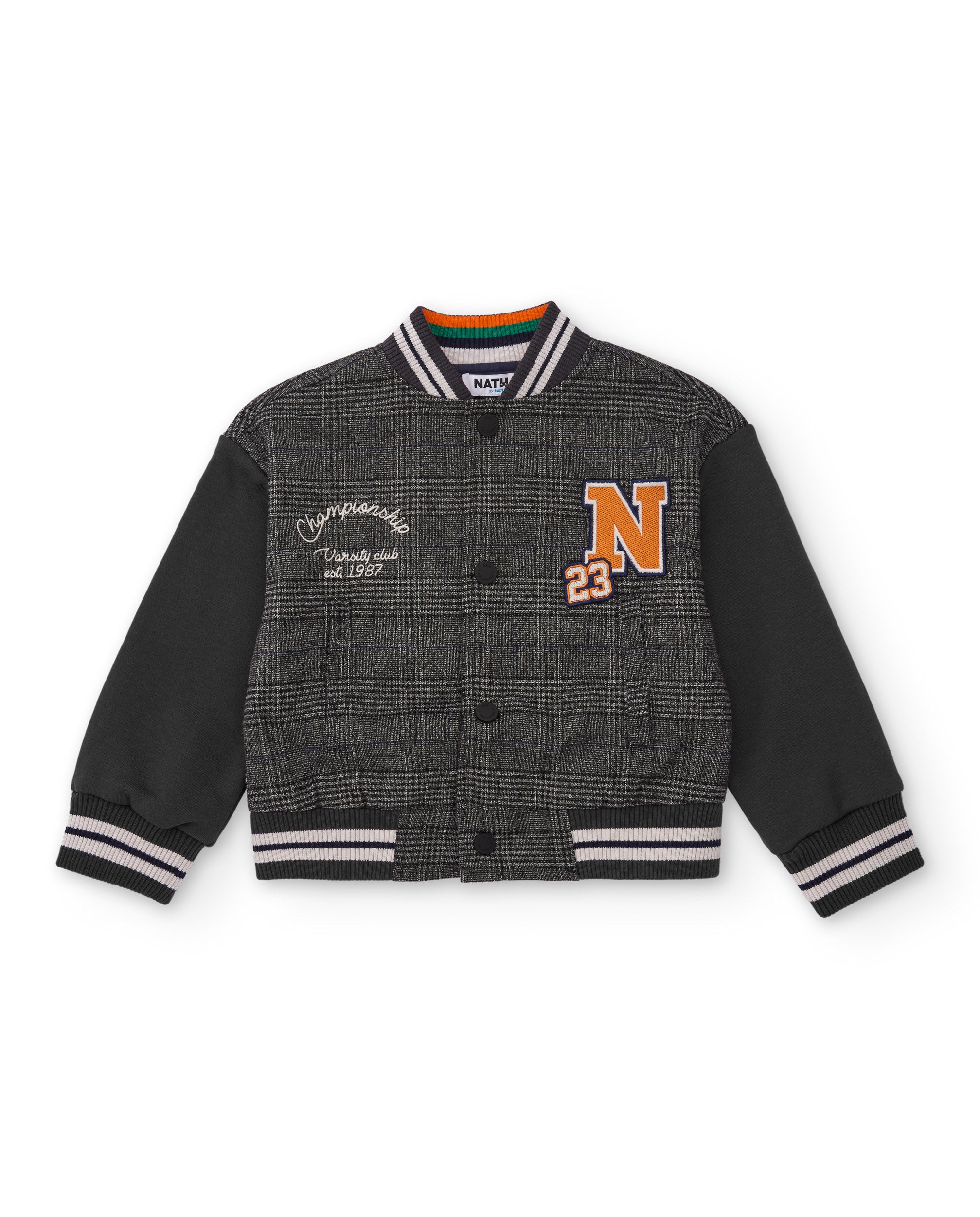 Chaqueta estilo varsity de niño con estampado de cuadros y