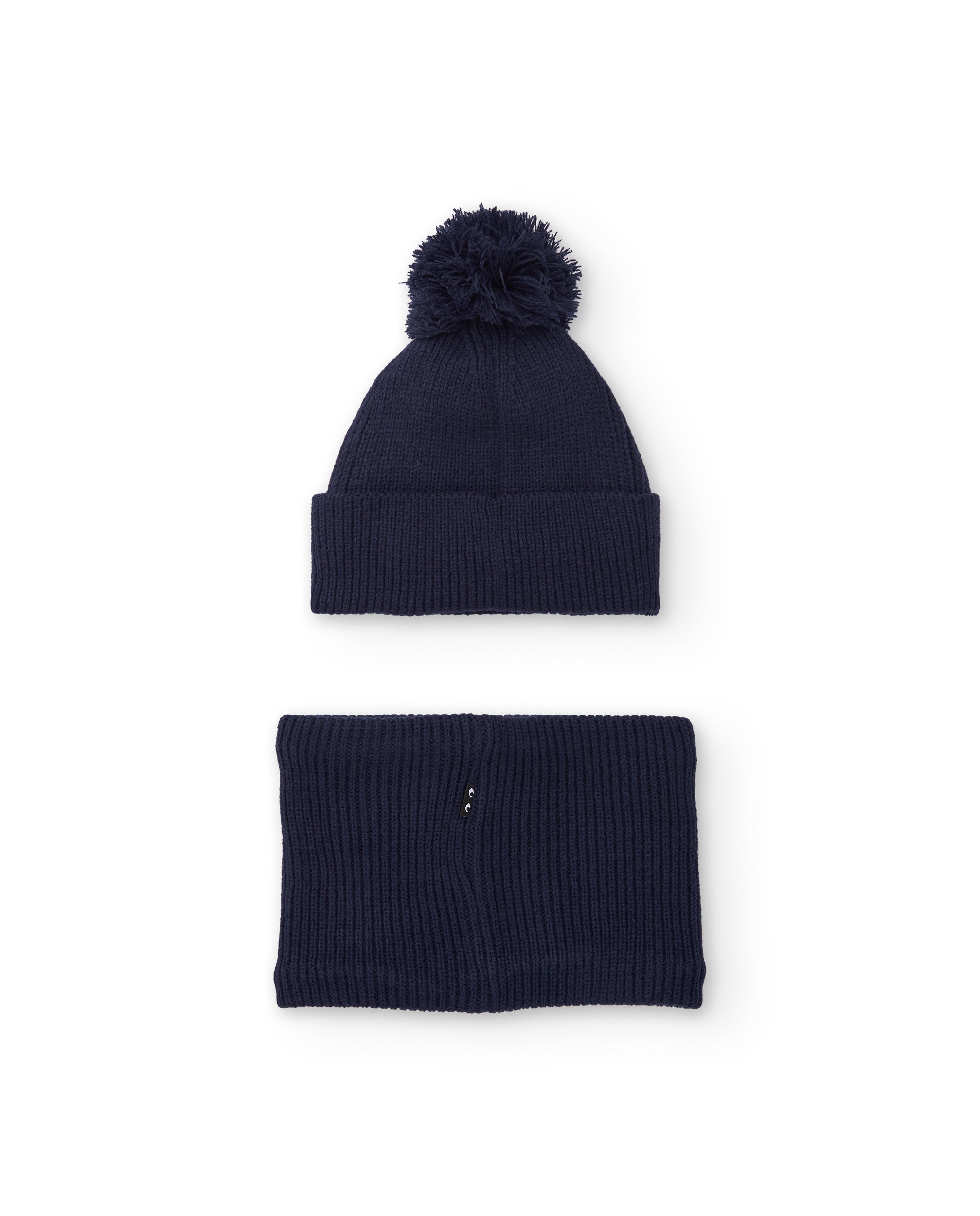 Set de gorro con pompón y braga de punto en azul marino
