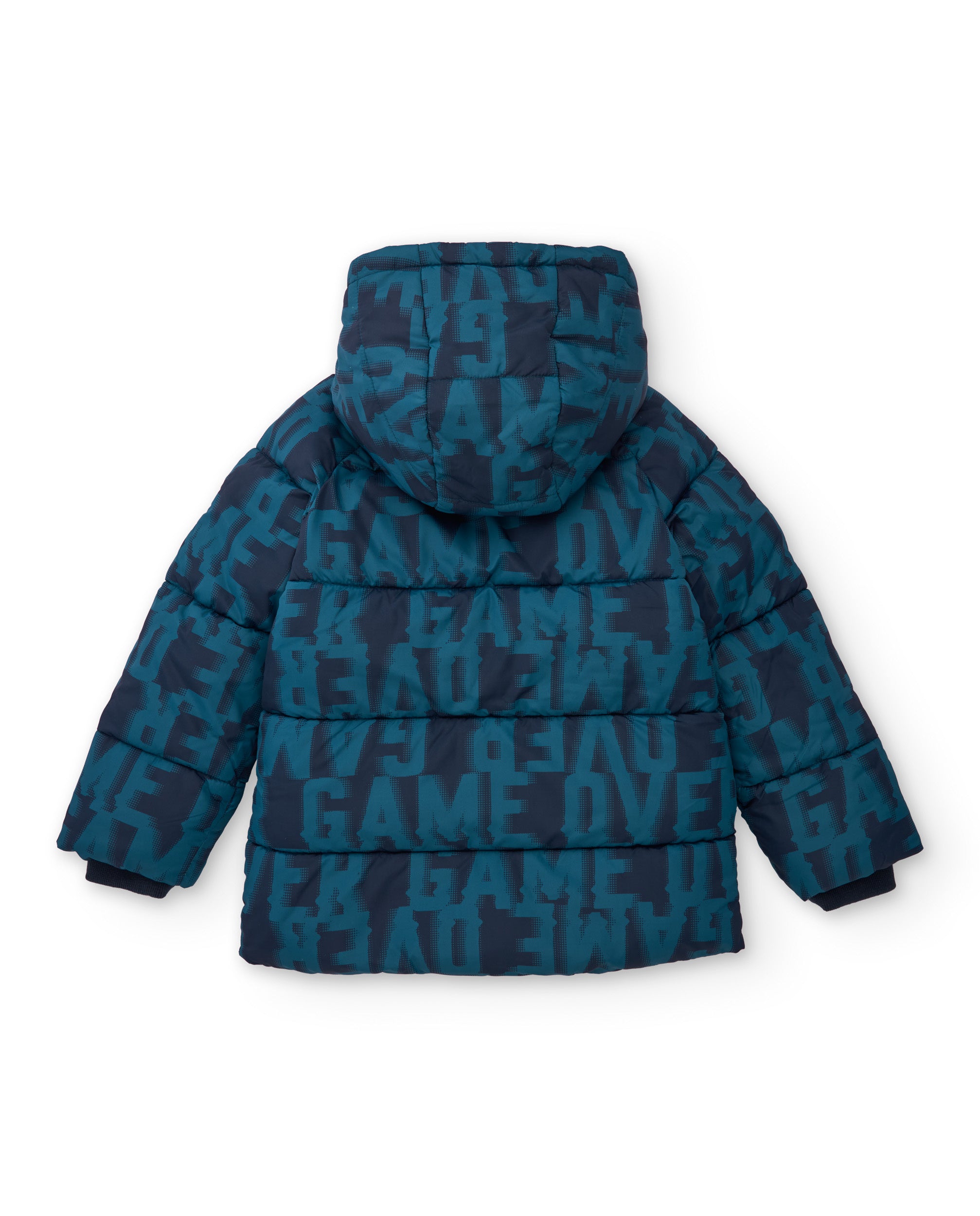 Abrigo acolchado de niño con print gamer en azul marino