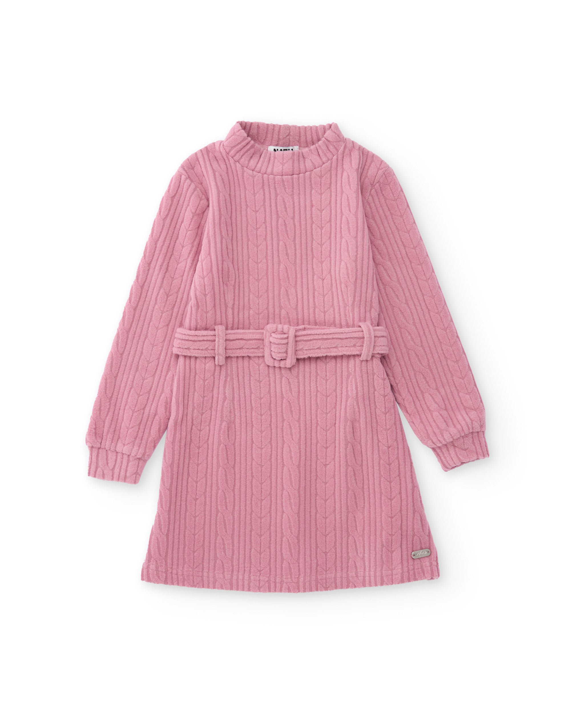 Vestido de punto para niña en rosa con cinturón