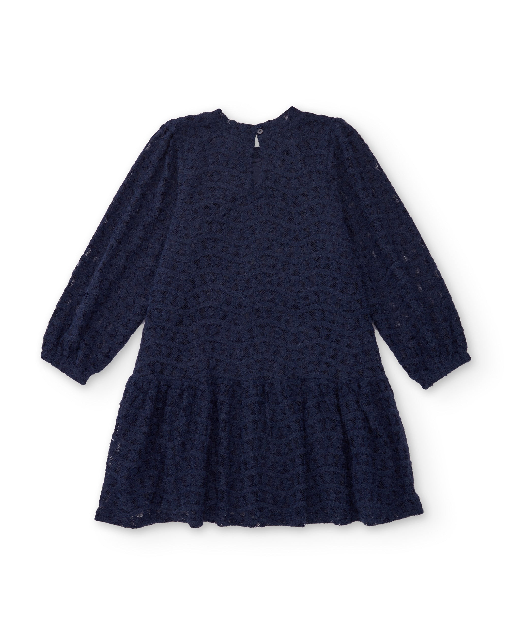 Vestido de niña en azul marino con encaje y manga larga