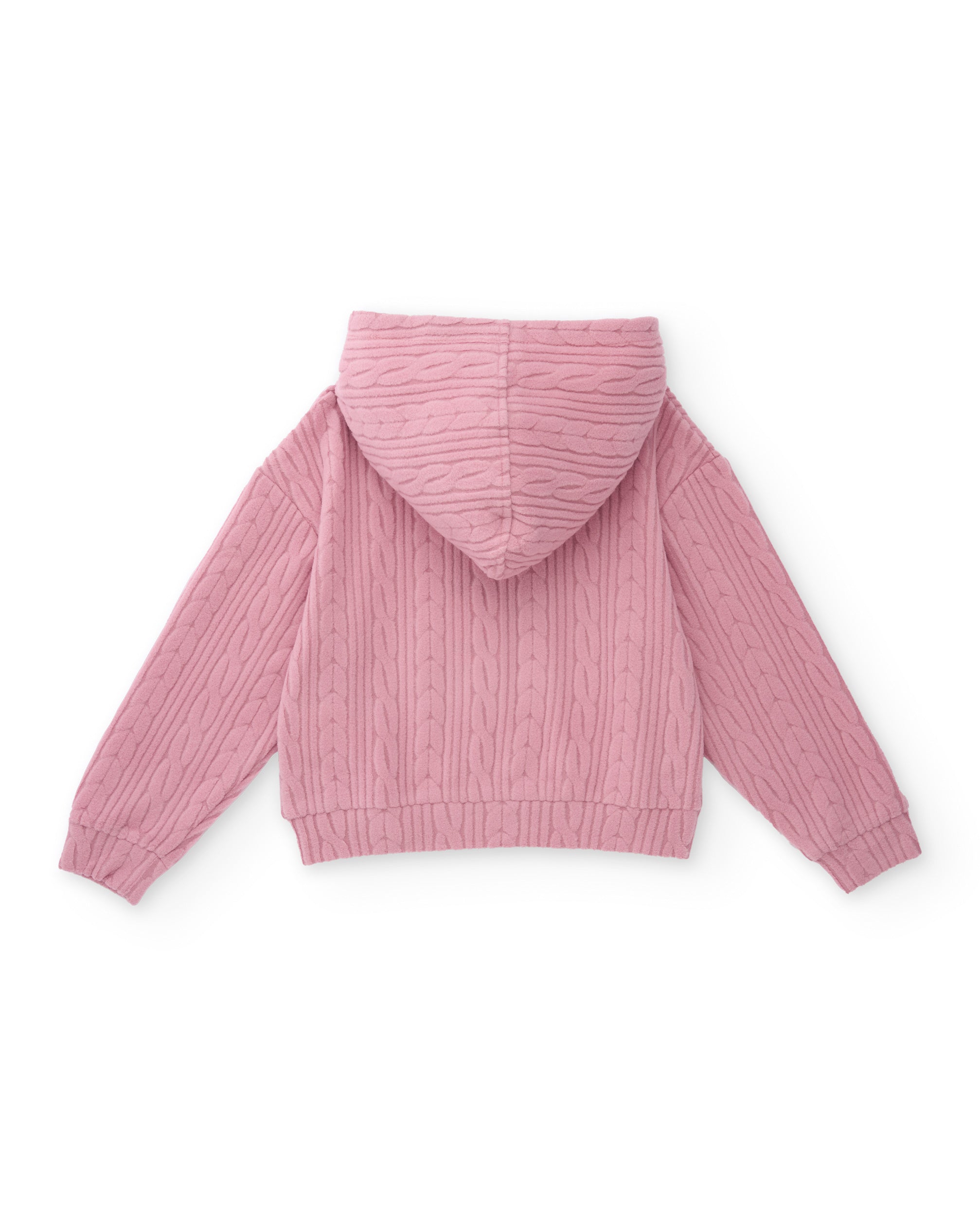 Sudadera de niña rosa con capucha y textura trenzada