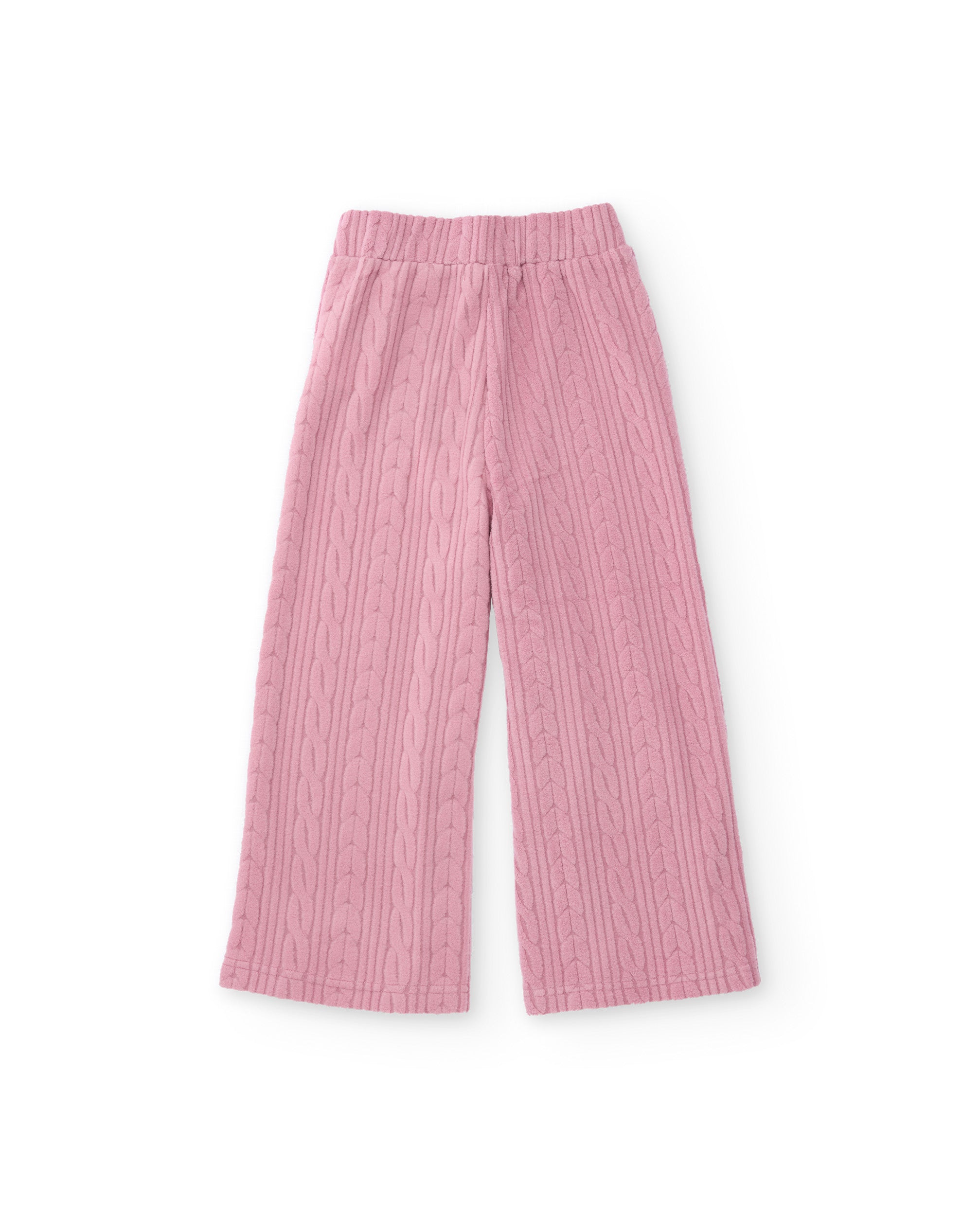 Pantalón largo de niña en rosa con punto trenzado y cintura