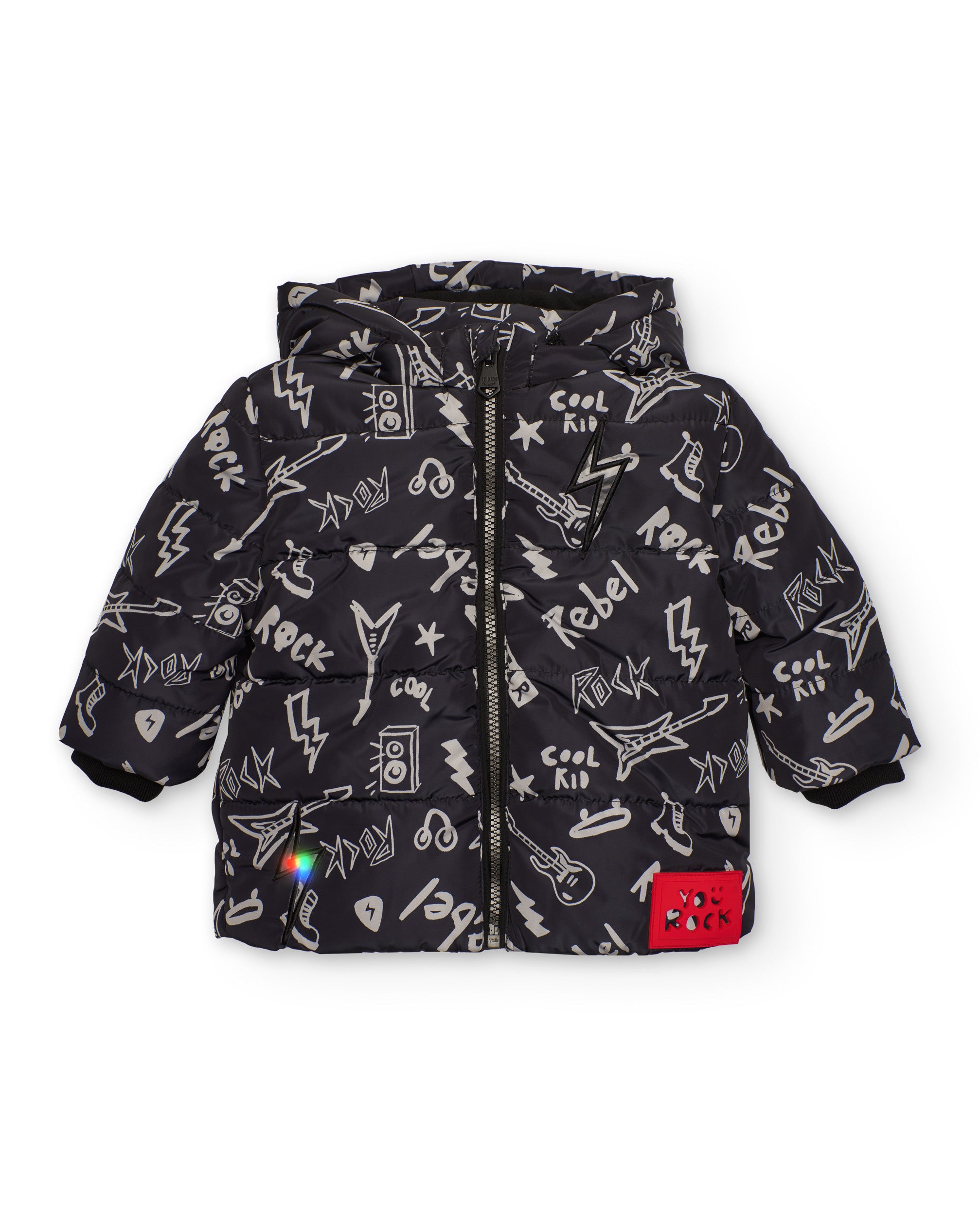 Cazadora acolchada para niño en negro con estampado rock