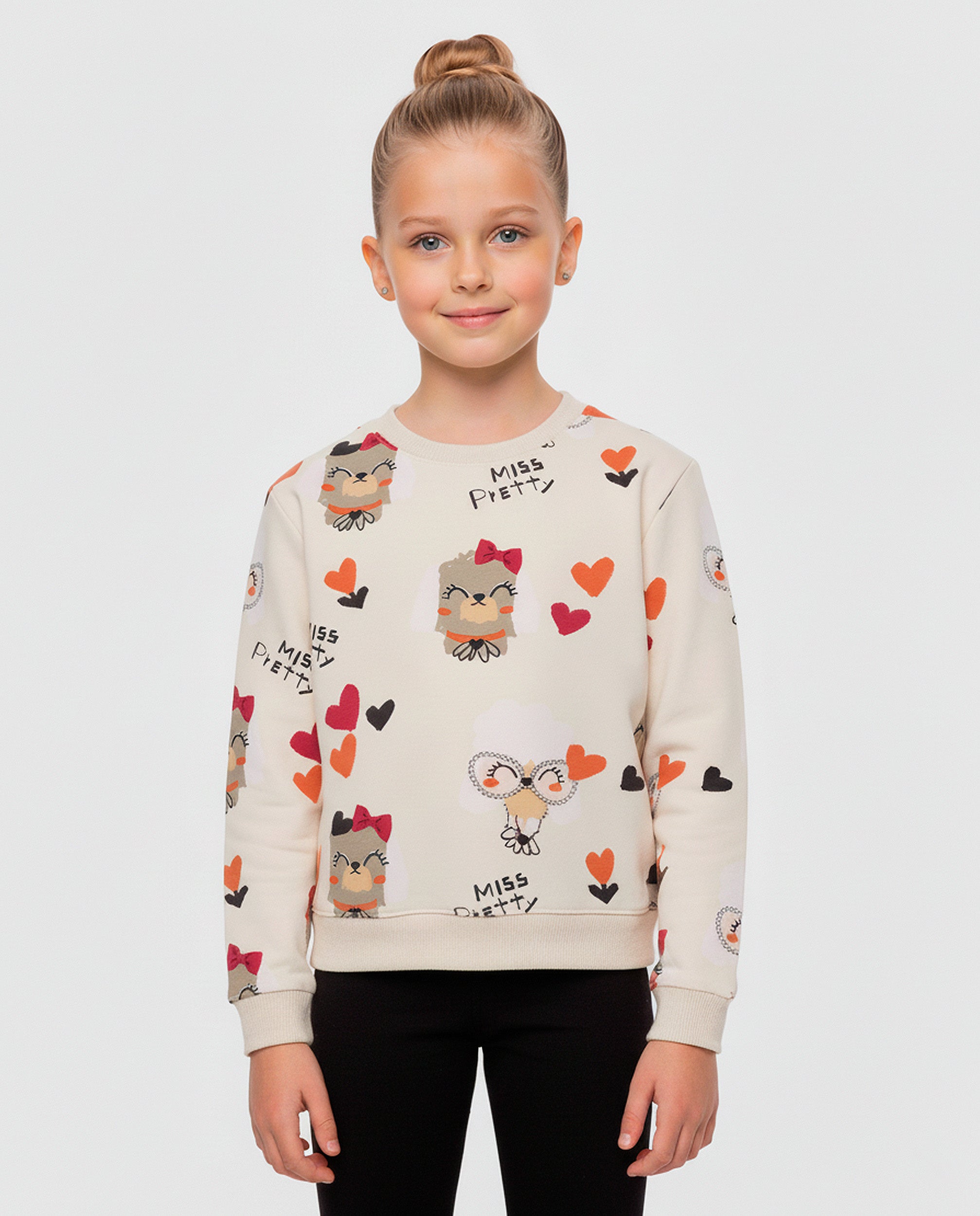 Sudadera para niña en crudo con estampado de perritos