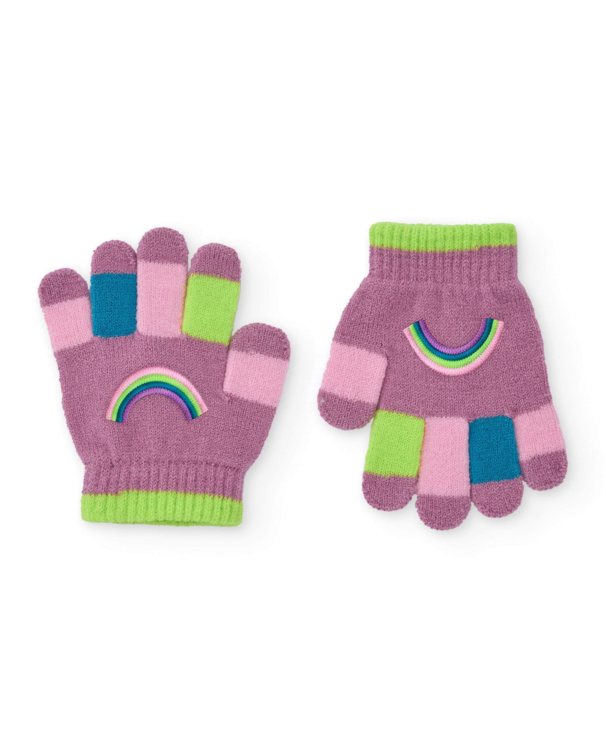 Guantes de punto para niña en color malva con dedos multicolor