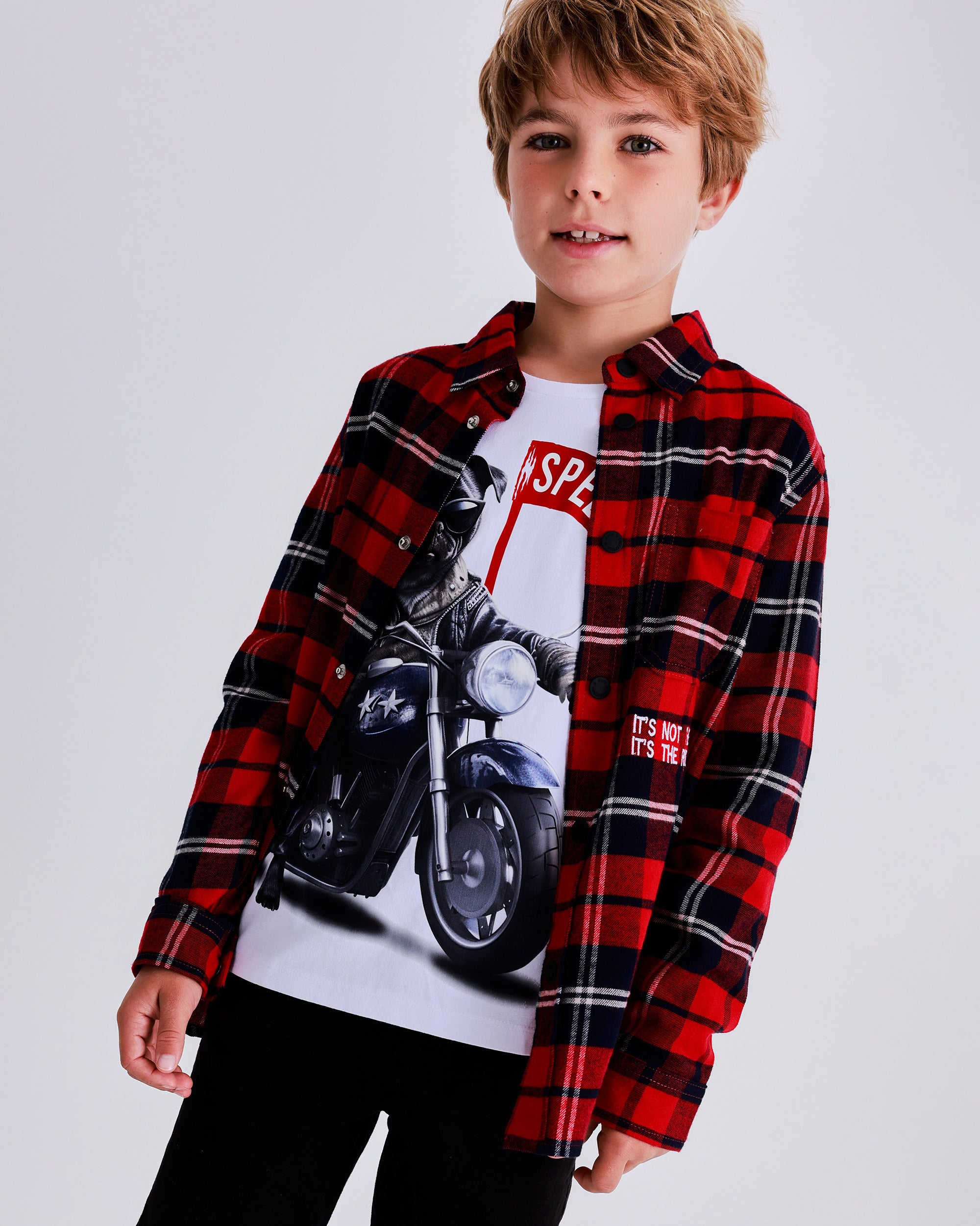 Boys’ red and black checkered flannel shirt