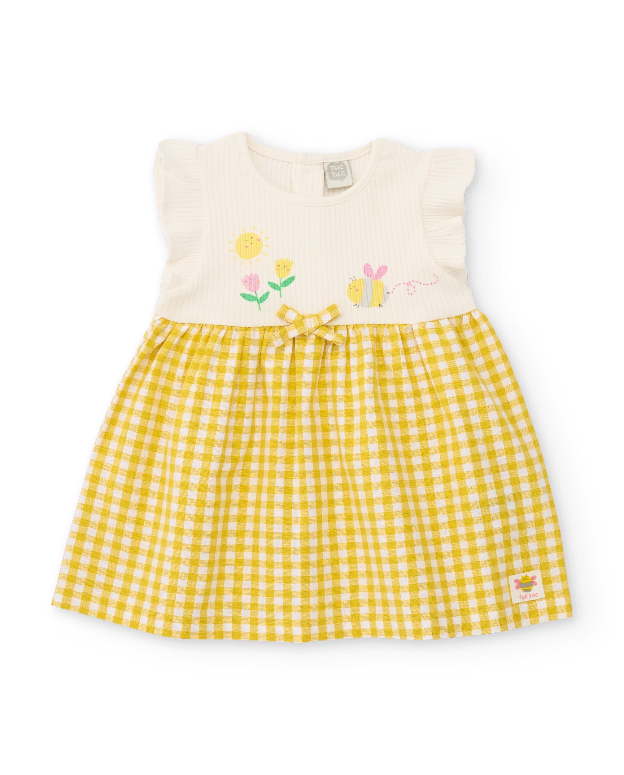 Vestido de recién nacido de plana y estampado vichy