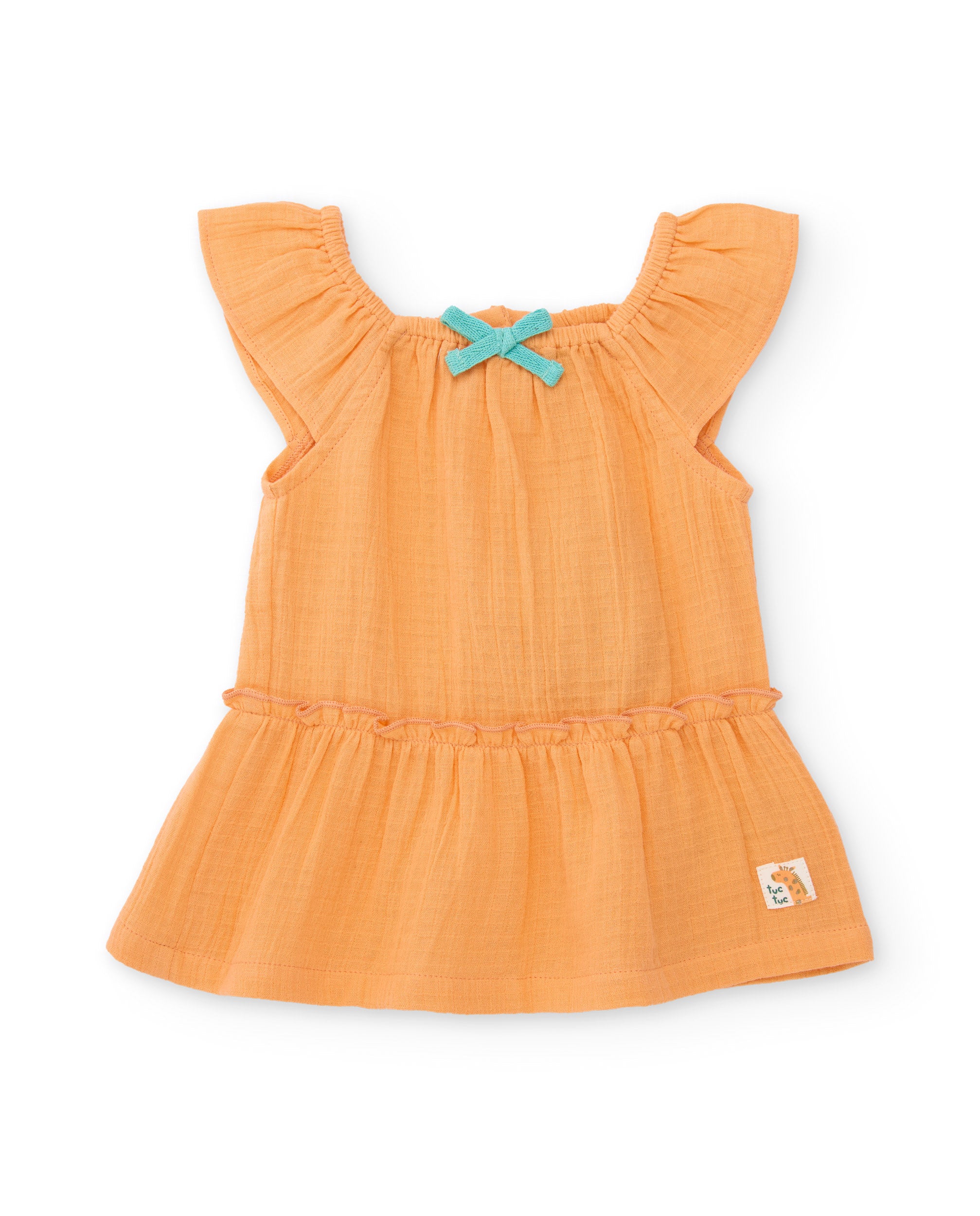 Vestido de recién nacido de plana y volante en mangas