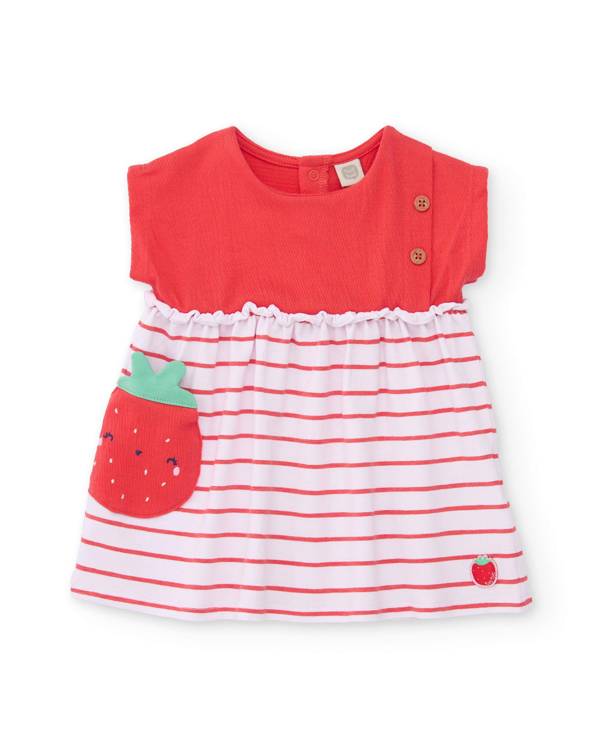Vestido de recién nacido de punto y bolsillo de fresa