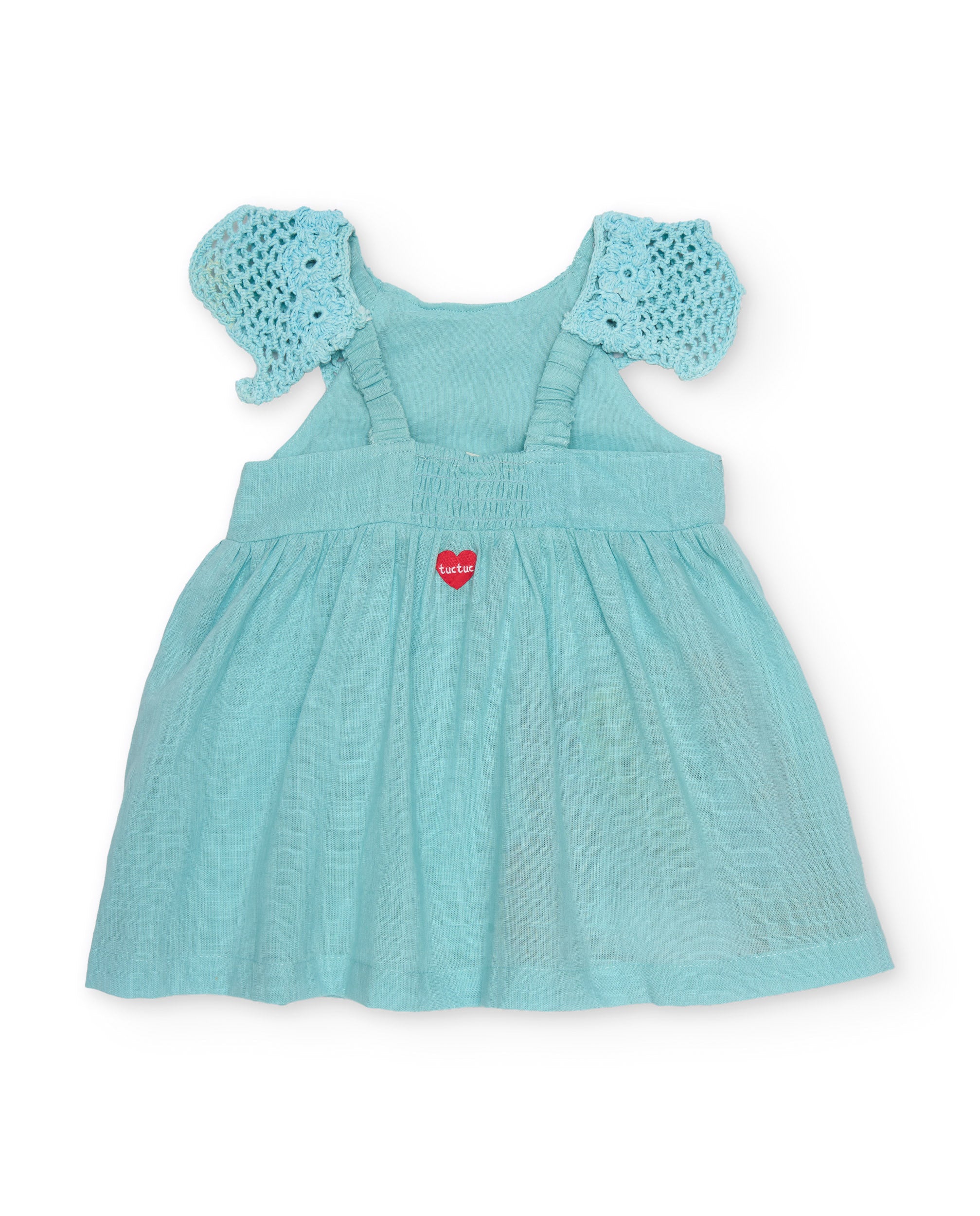 Vestido de niña de plana y cuello de ganchillo