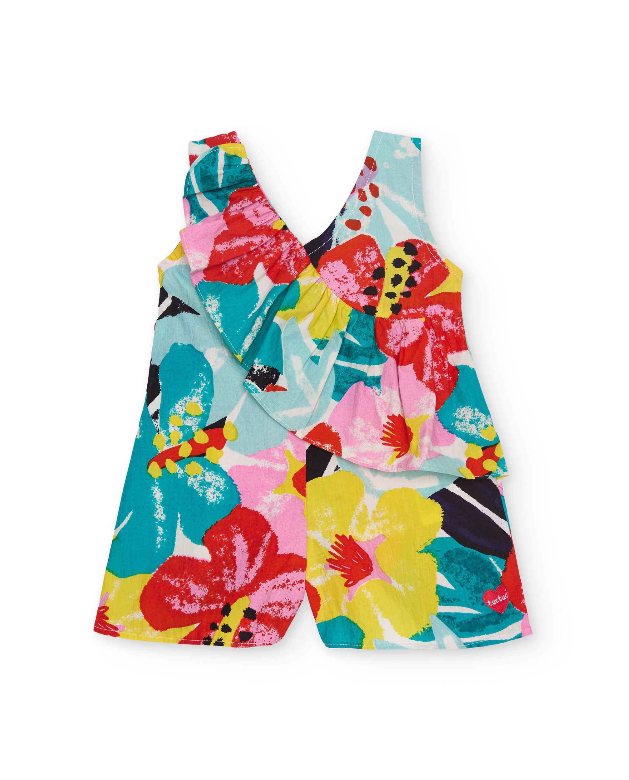 Mono corto de niña estampado floral multicolor con volante