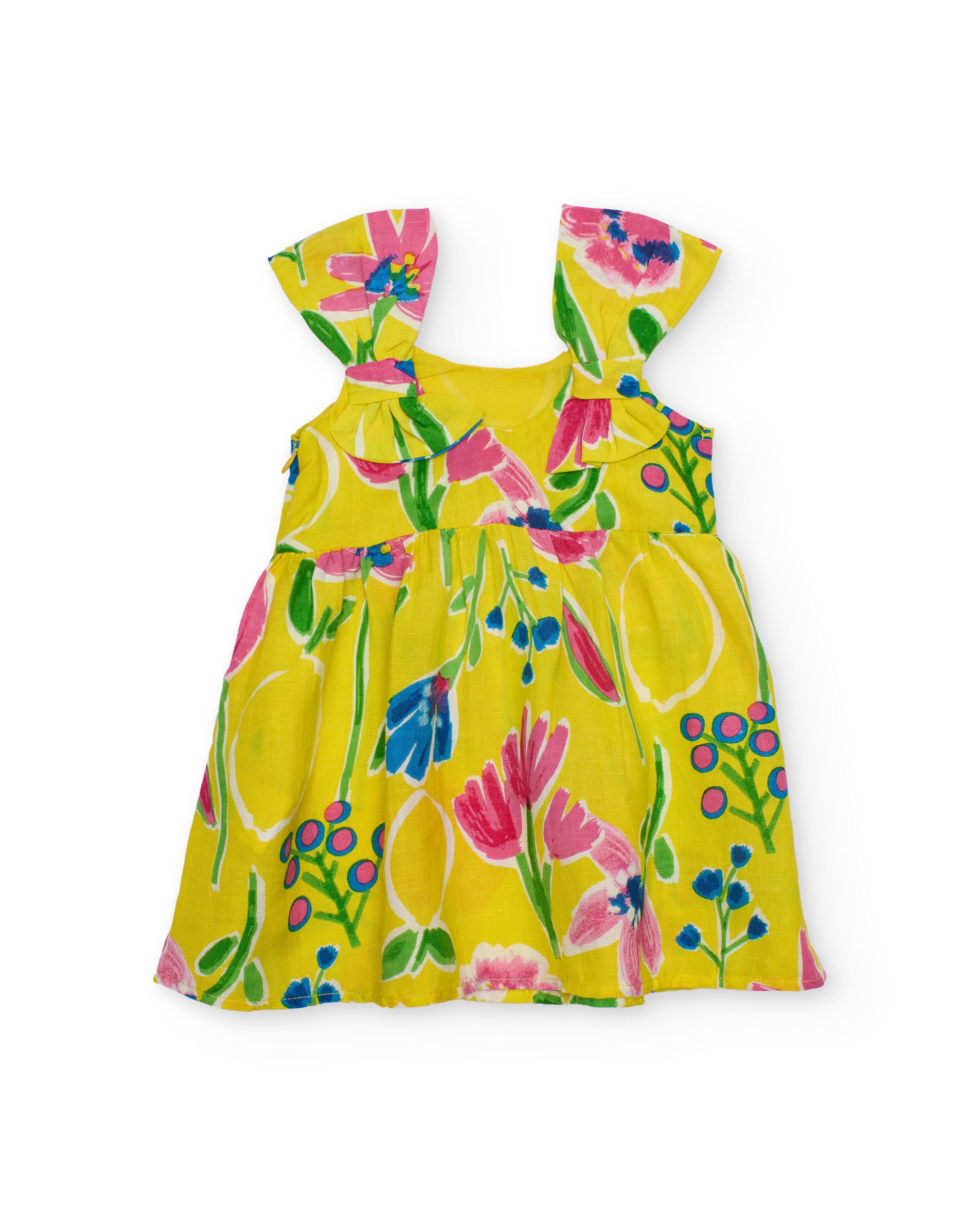 Vestido de niña de plana y tirantes con volantes