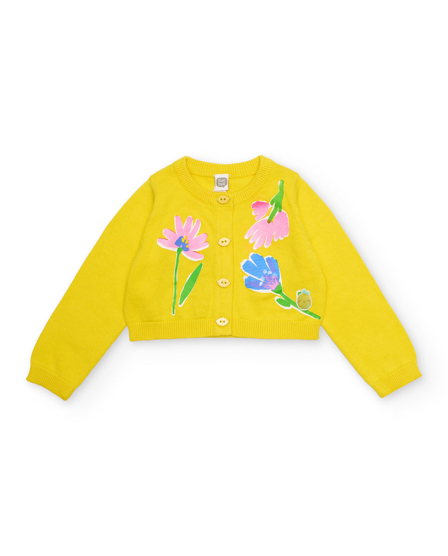 Chaqueta de niña de tricot con estampado floral
