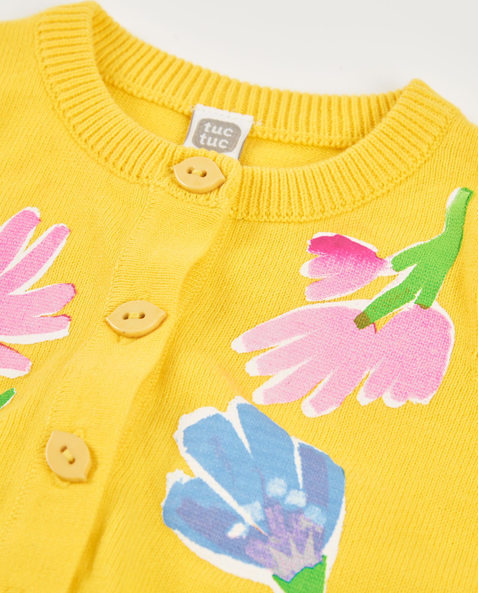 Chaqueta de niña de tricot con estampado floral