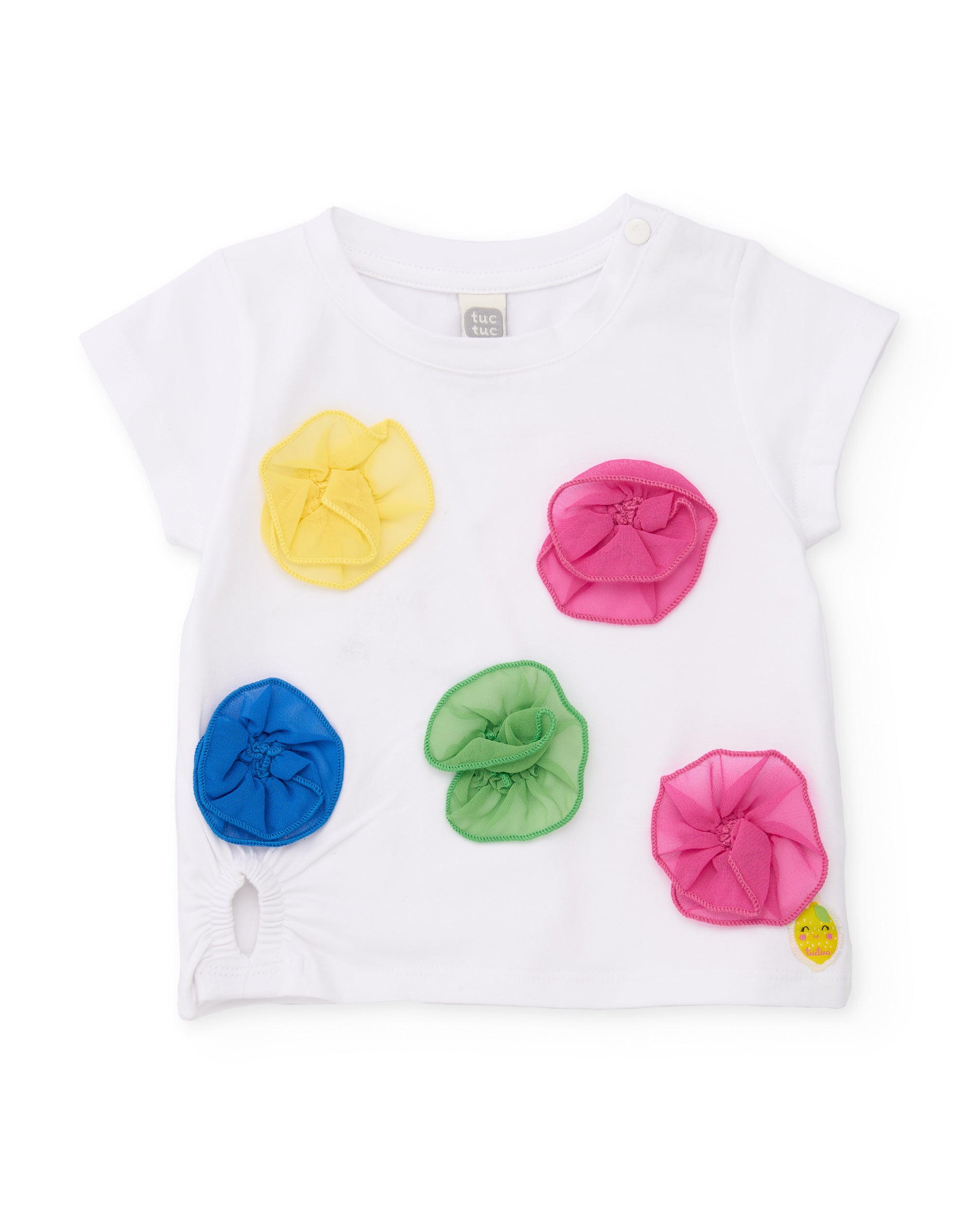 Camiseta de niña de punto y flores en volumen