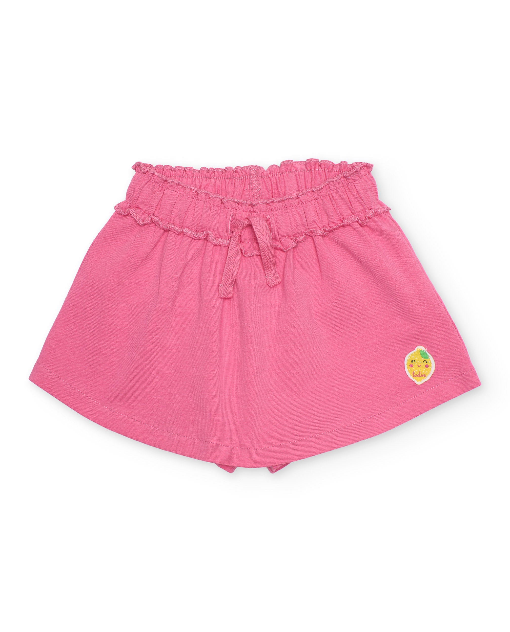 Short de niña de punto y cintura con volante fruncido