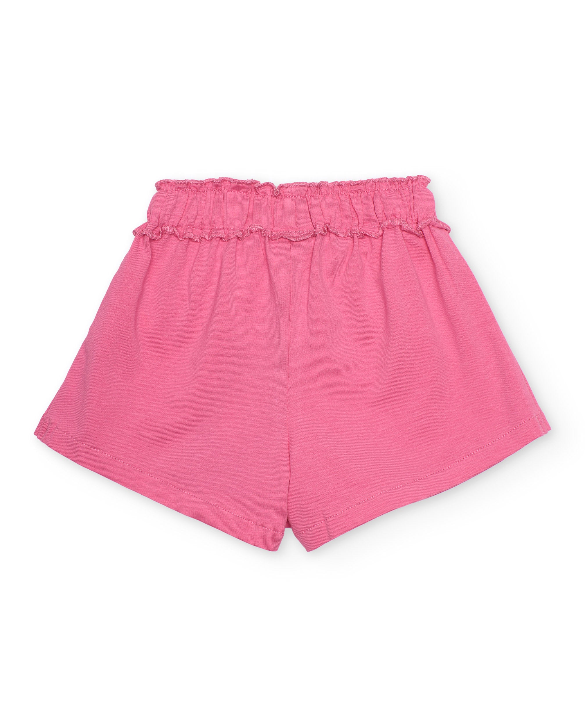 Short de niña de punto y cintura con volante fruncido