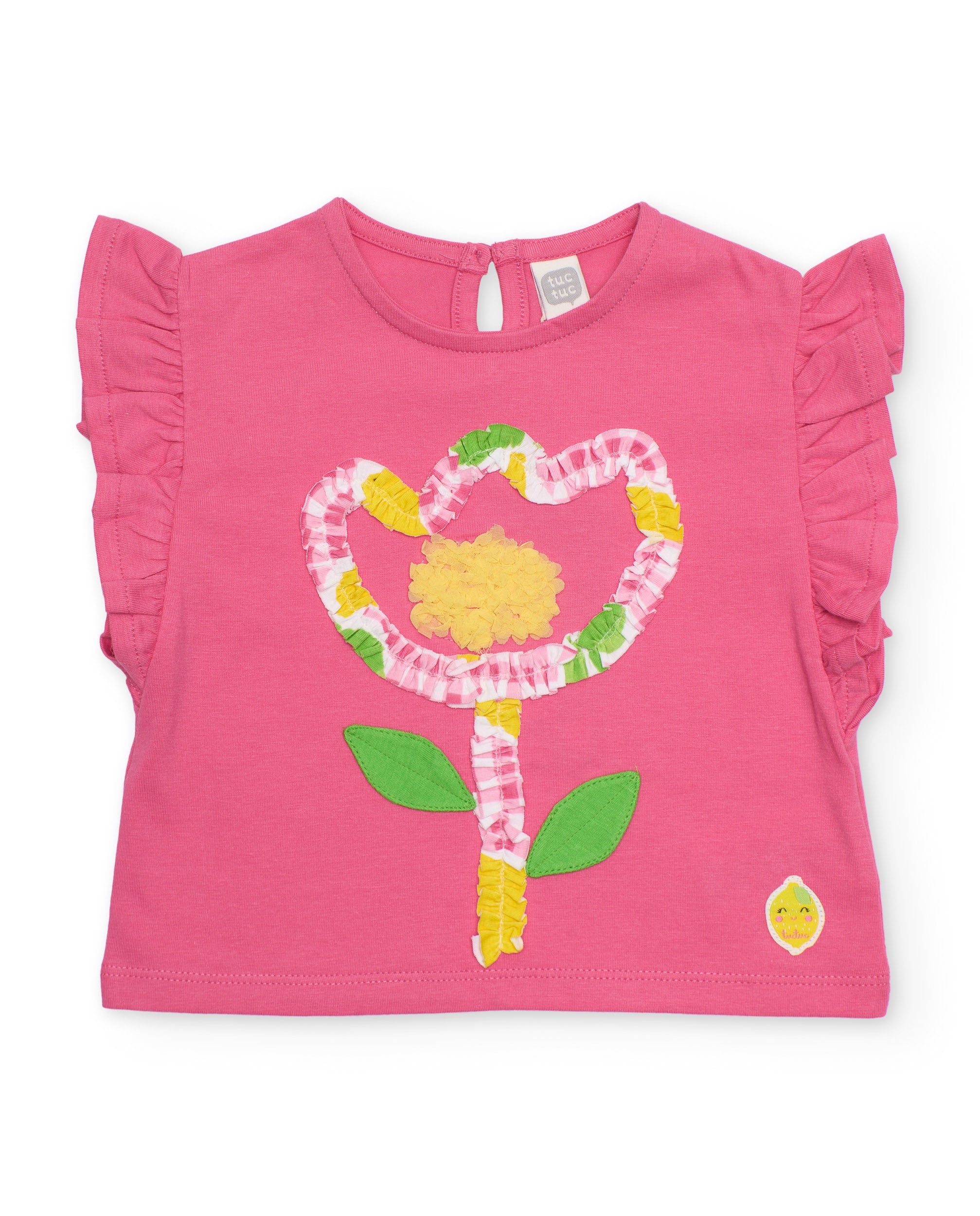 Camiseta de niña de punto y flor en relieve