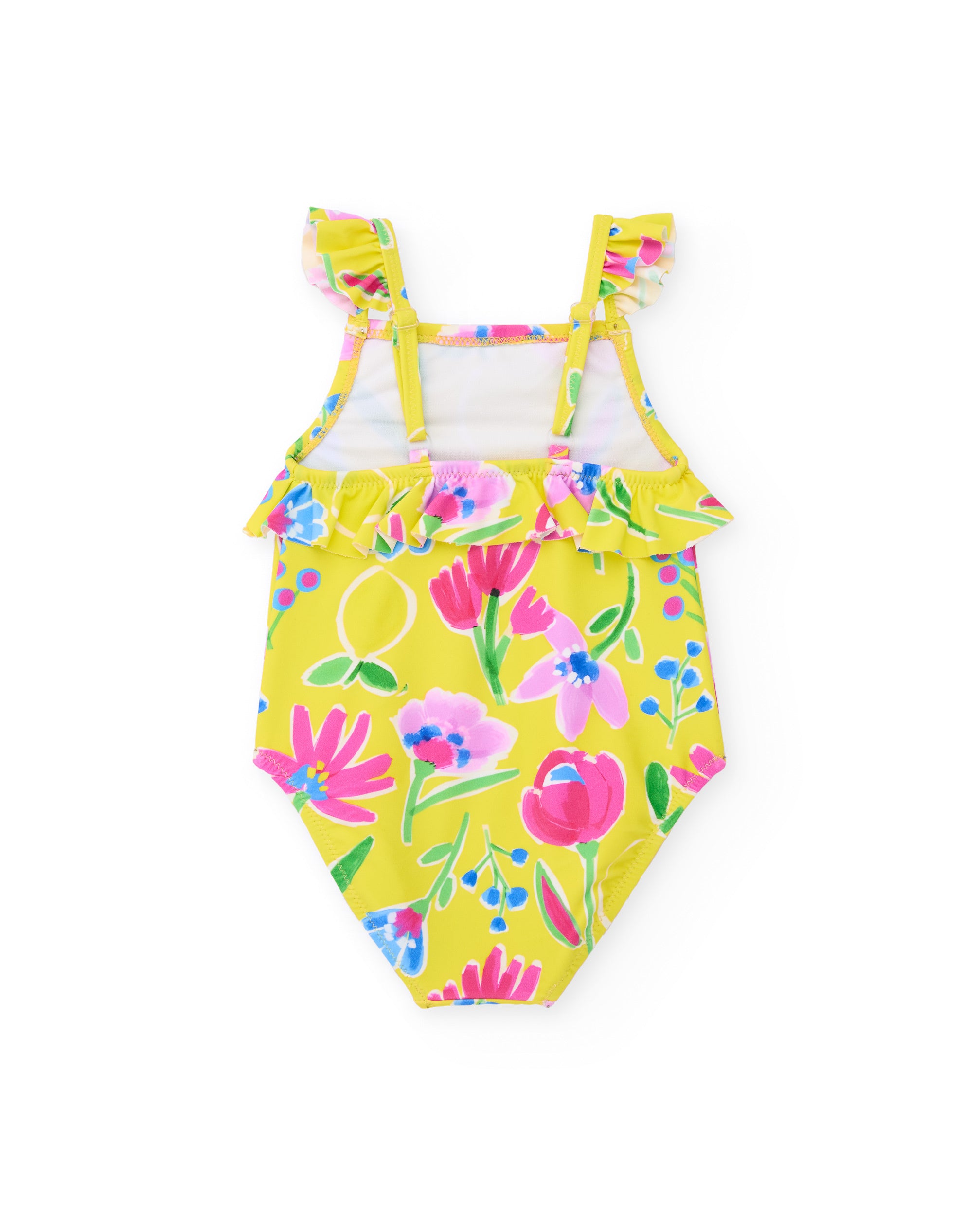 Bañador de niña de punto y volantes en tirantes