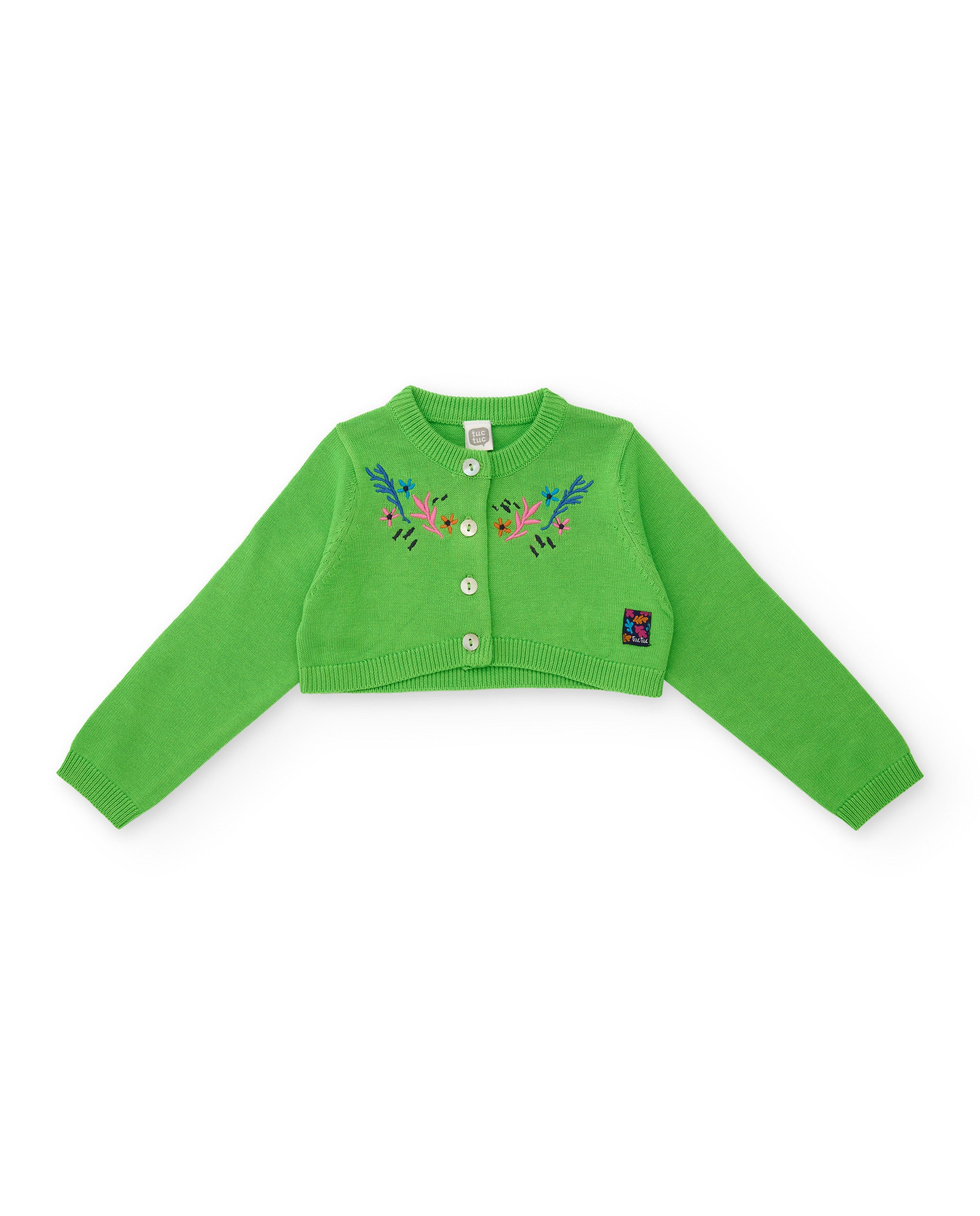 Chaqueta de niña de tricot con bordado frontal