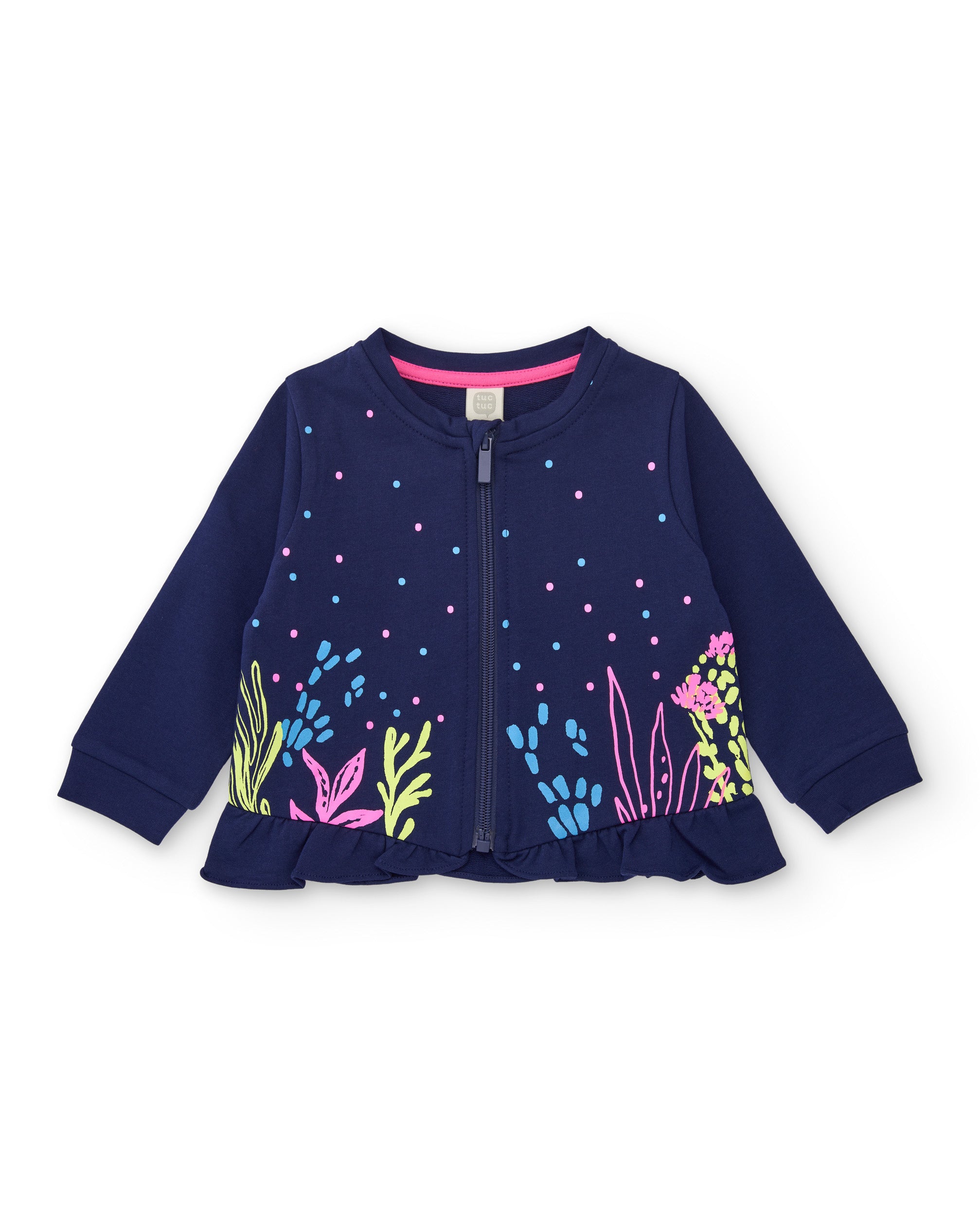 Sudadera de niña de punto y bajo con volante