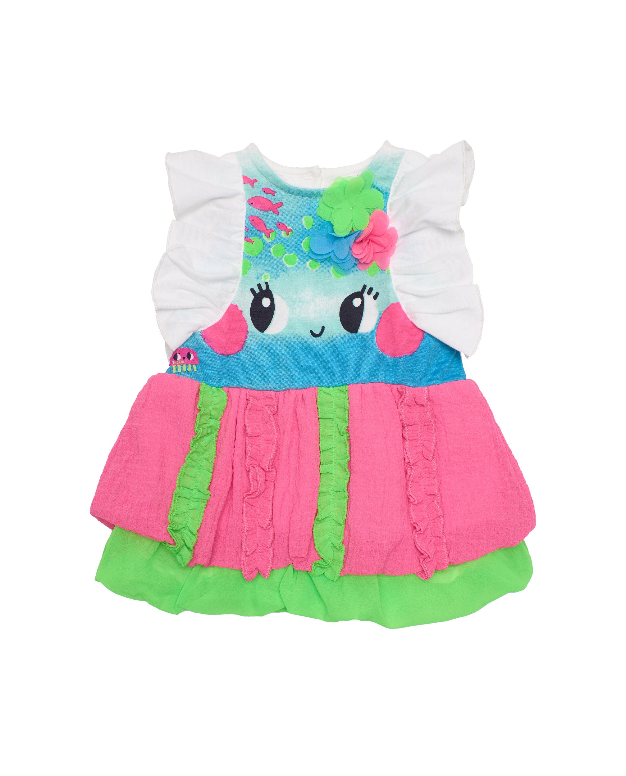 Vestido de niña de plana con flores en relieve