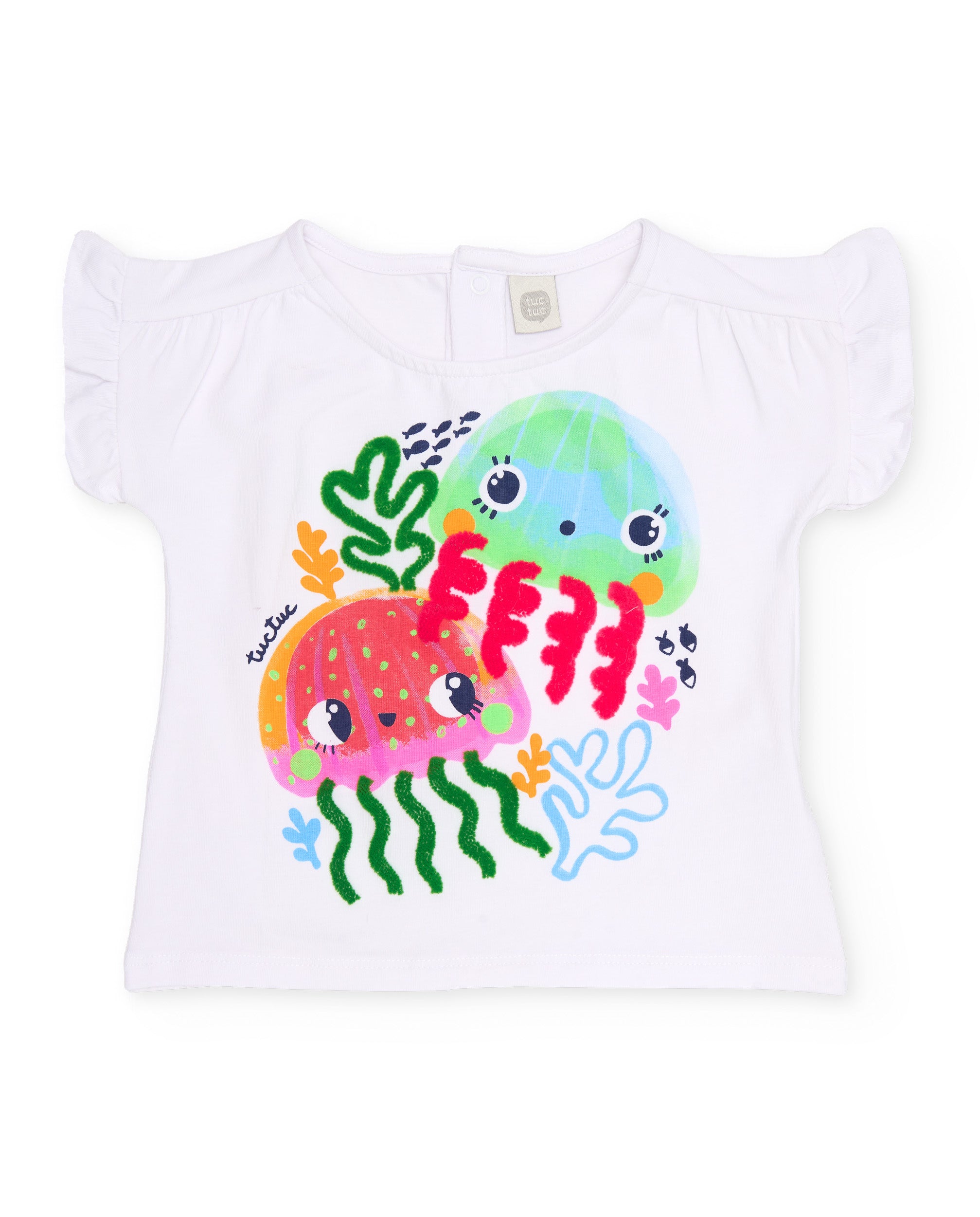 Camiseta de niña de punto y detalles oceánicos